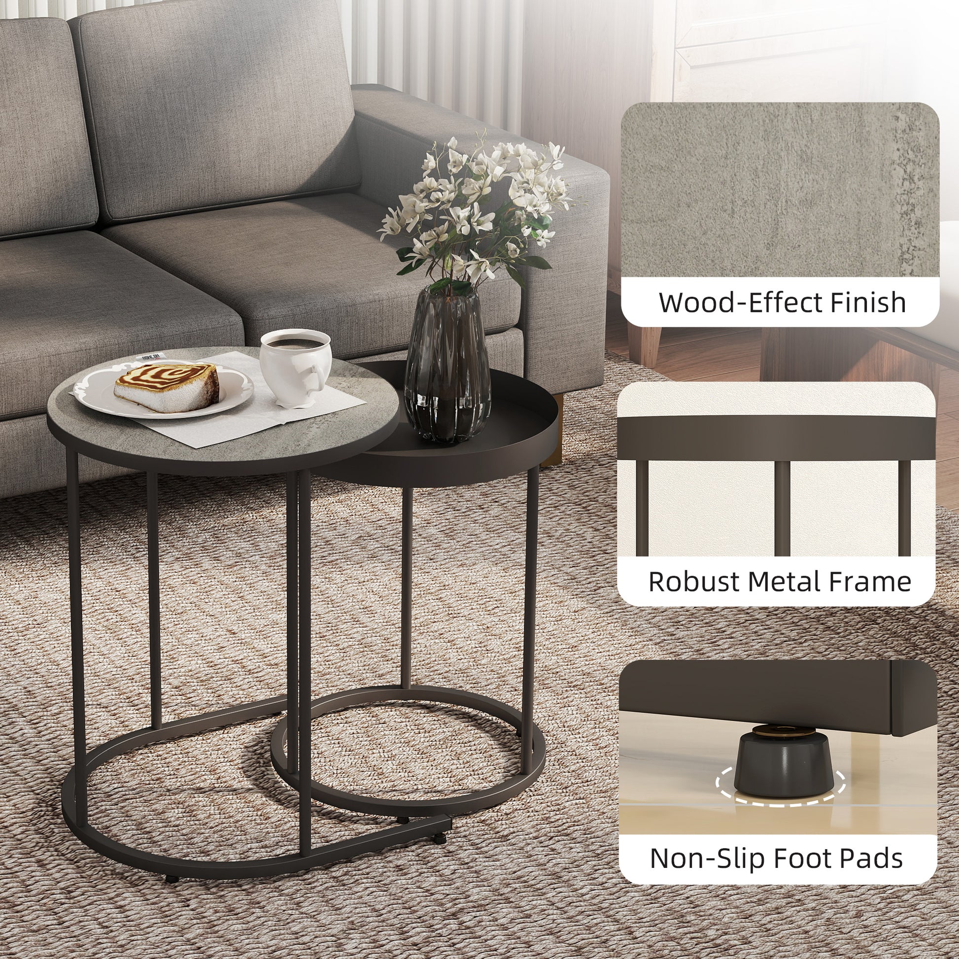 HOMCOM Set of Two Industrial Nesting Tables - Grey