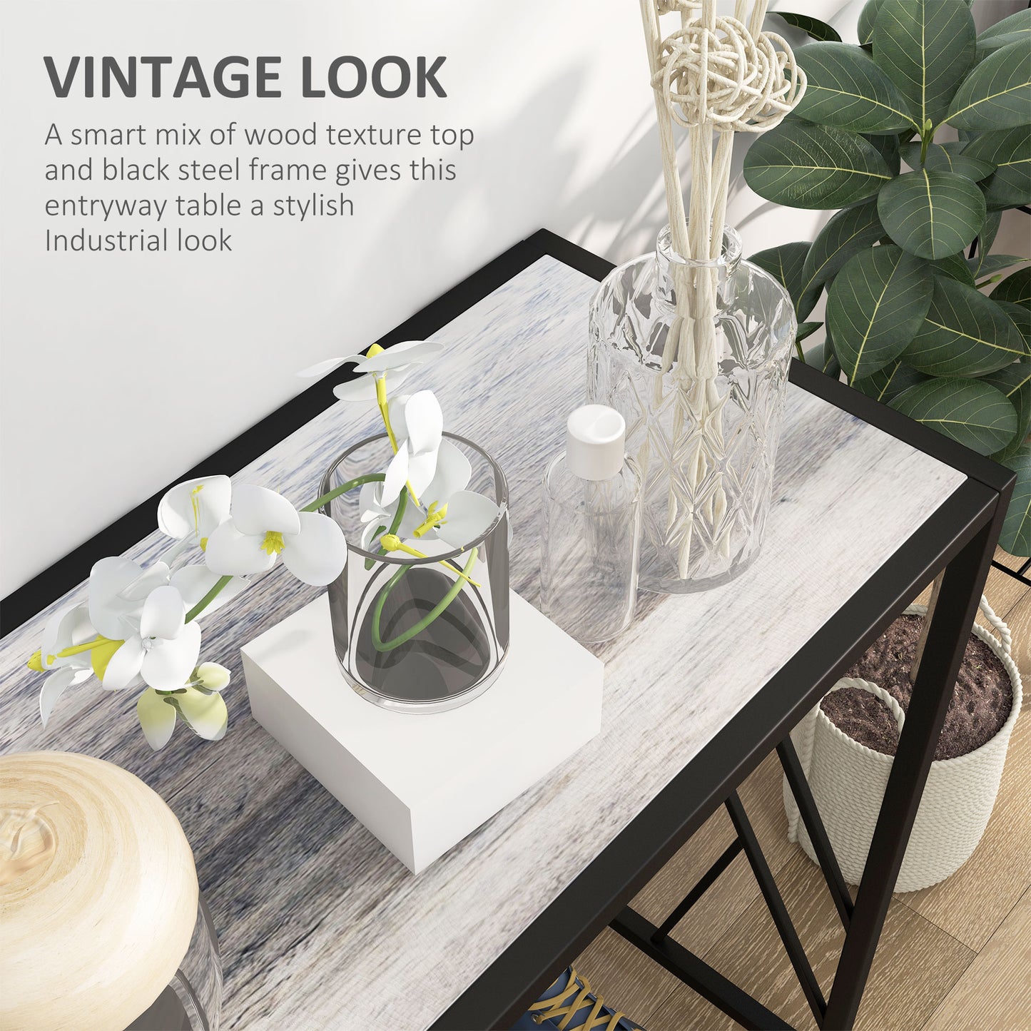 HOMCOM Console Table, Industrial Sofa Table with Metal Frame for Living Room, Hallway, 120Â cm, Grey
