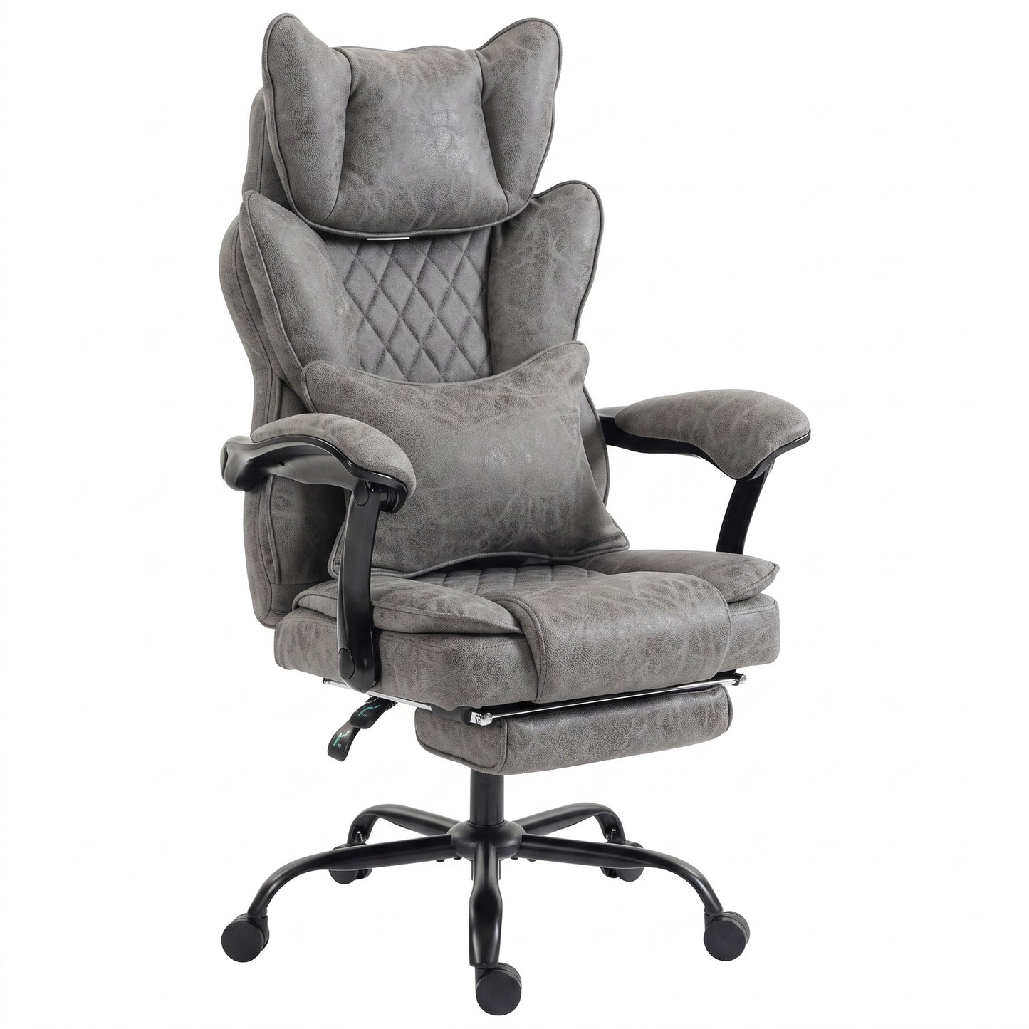 HOMCOM Executive Office Chair, Leathaire Big and Tall Office Chair 180 kg with Wide Seat, Reclining, Lumbar Support, Grey