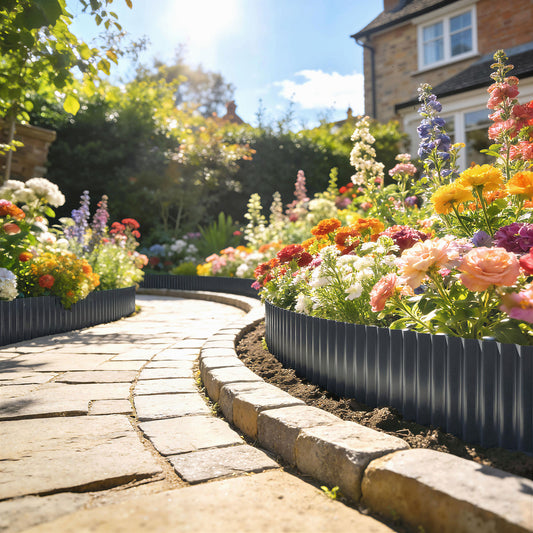 Outsunny Metal Garden Edging Border, 8 in x 21.3 ft Corrugated Heavy Duty Galvanised Steel Lawn Edging, Dark Grey