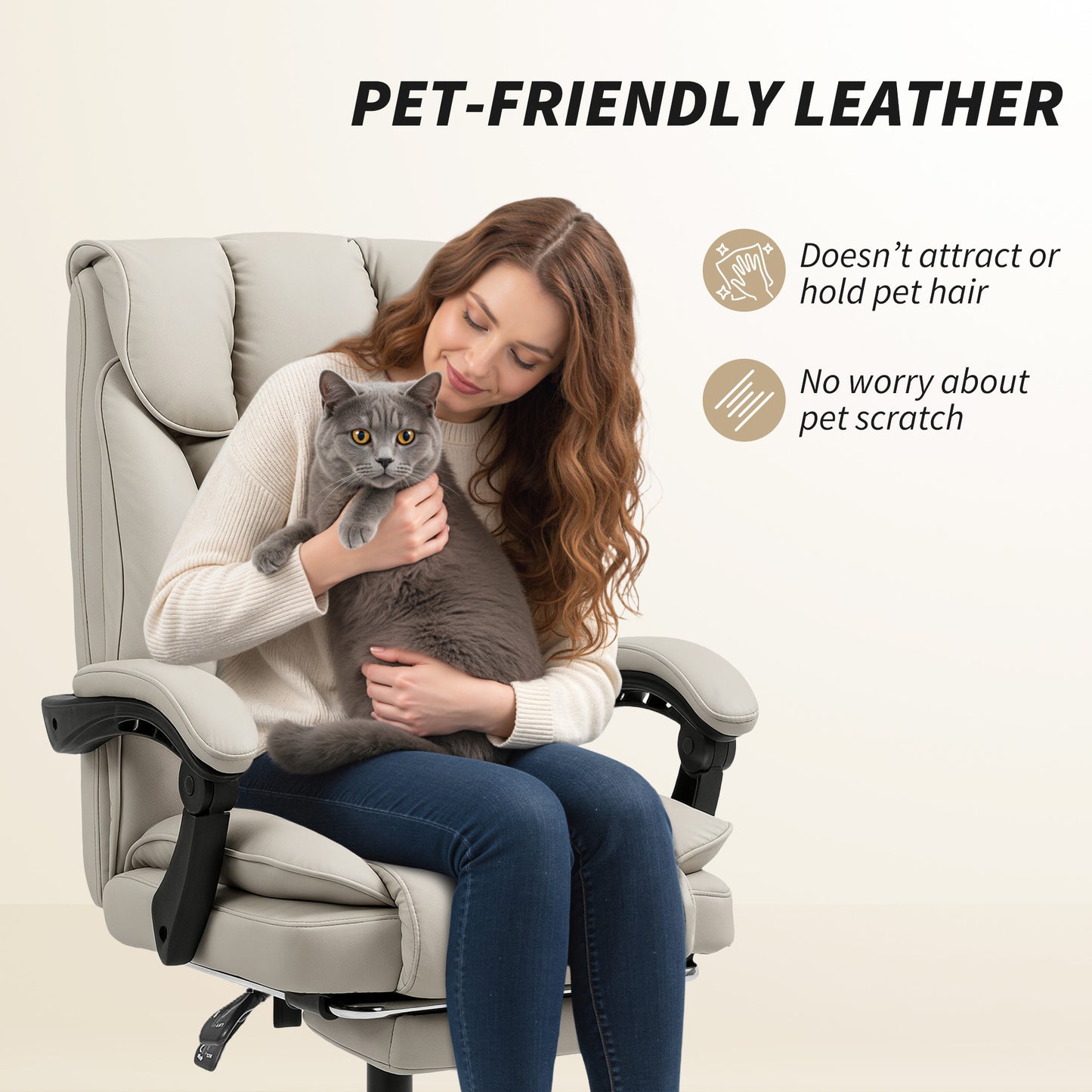 HOMCOM Pet-Friendly Faux Leather Computer Desk Chair, Executive Office Chair with Footrest and Double-Layer Padding, Khaki