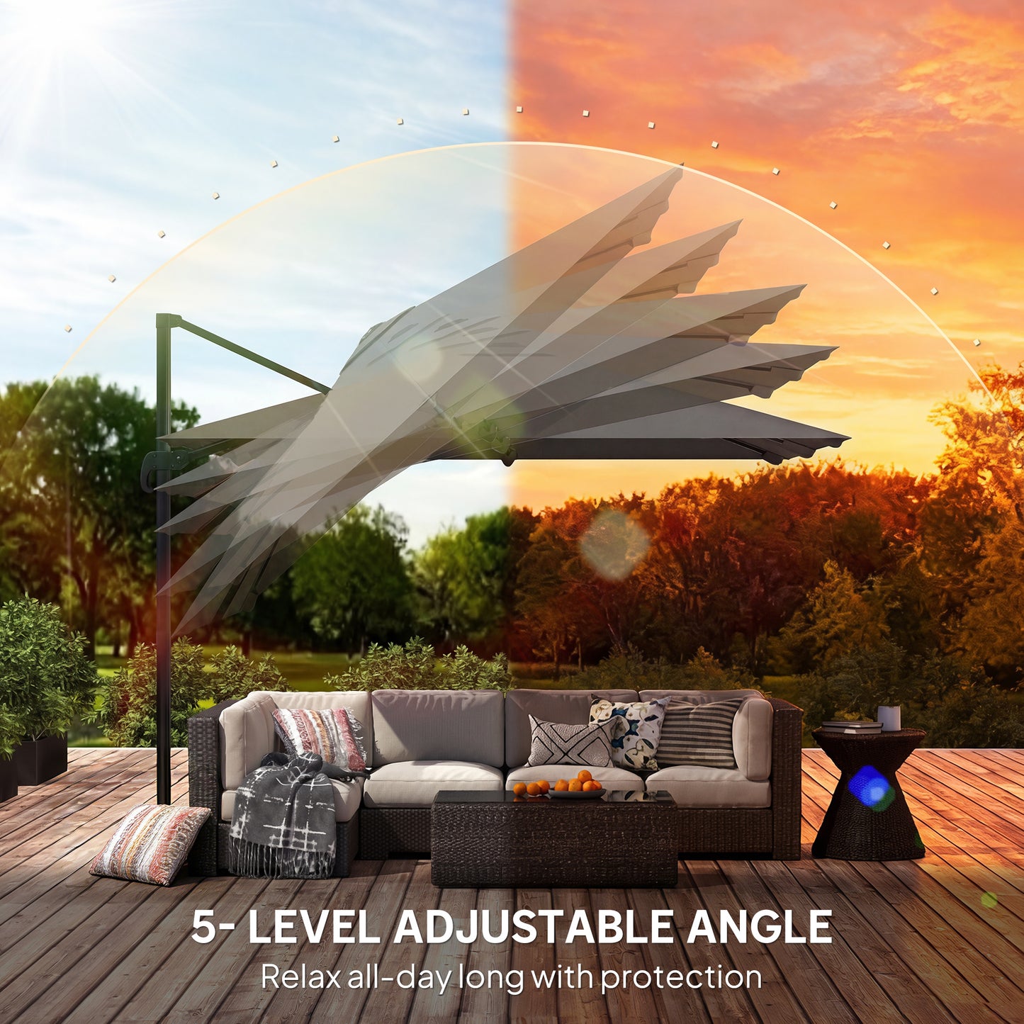Outsunny 3 x 3 m Cantilever Parasol, Square Patio Umbrella with Crank Handle, Cross Base, Tilt, 360Â° Rotation, Dark Grey