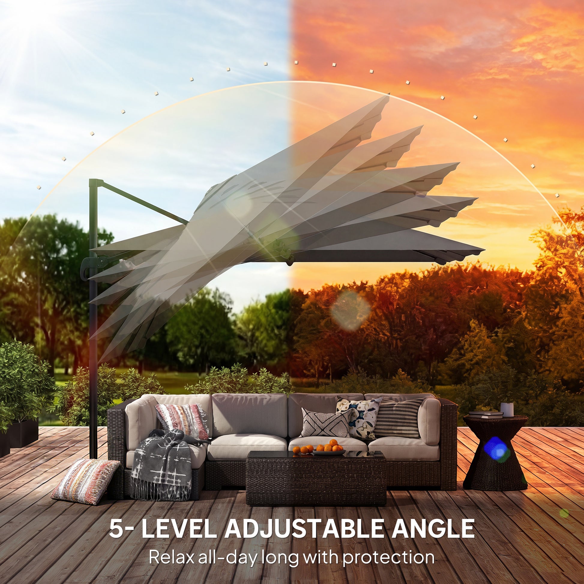Outsunny 3 x 3 m Cantilever Parasol, Square Patio Umbrella with Crank Handle, Cross Base, Tilt, 360Â° Rotation, Dark Grey