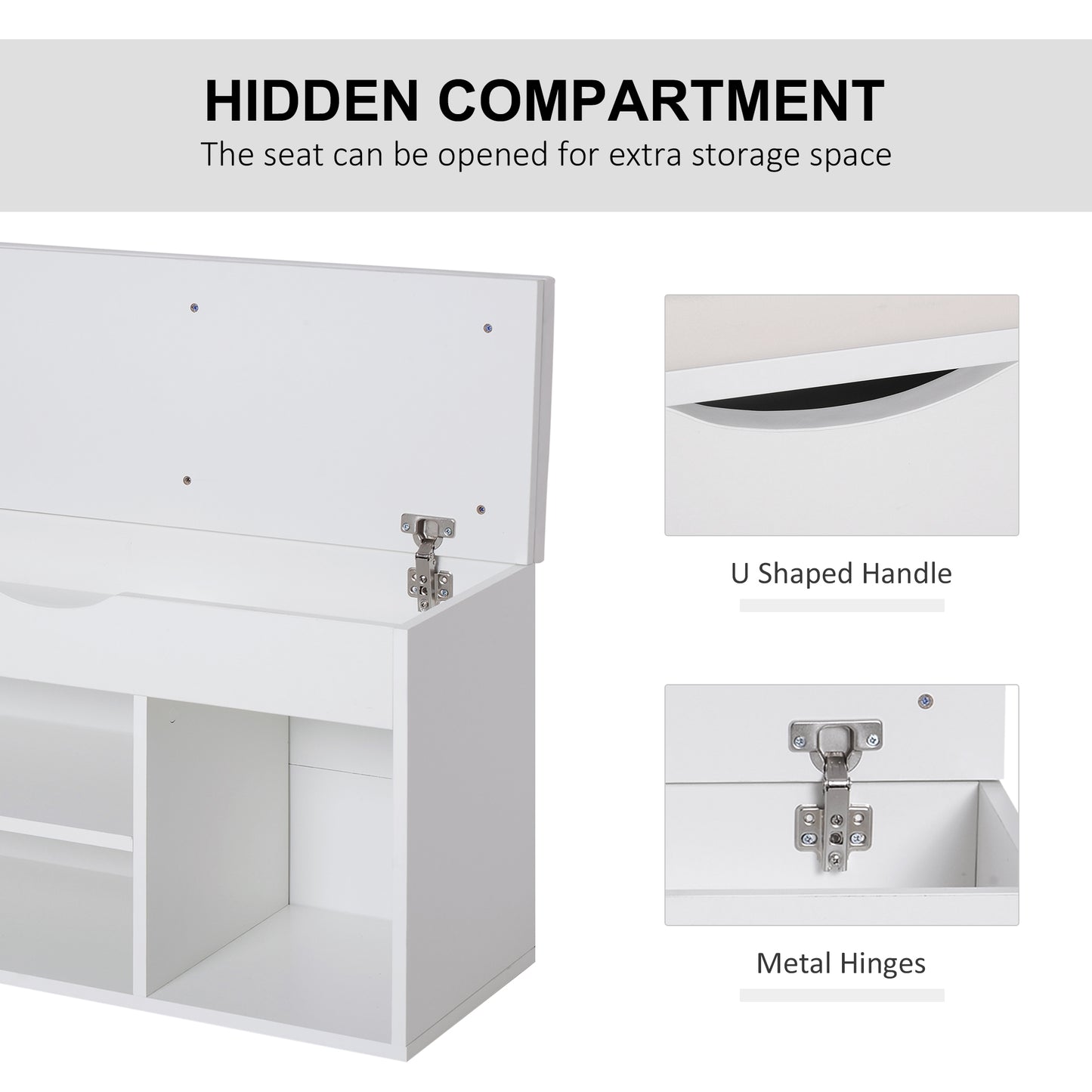 HOMCOM Wooden Shoes Cabinet Bench Hidden Storage Padded Seat Organiser Footwear Rack Hallway White 80 x 30 x 47 cm
