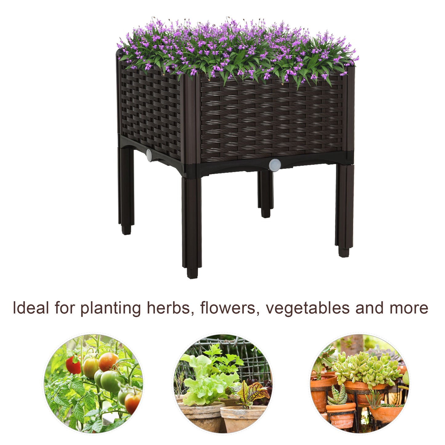 Outsunny 26L Garden Raised Bed Elevated Patio Flower Plant Planter Box PP Vegetables Planting Container, Brown