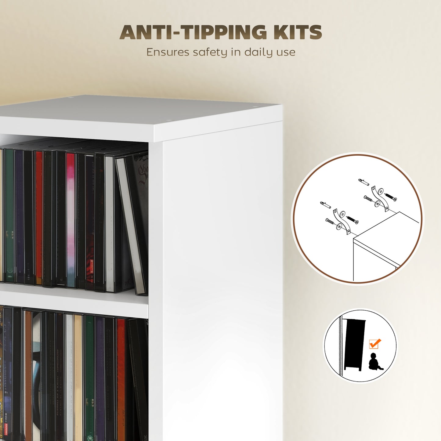 HOMCOM Set of 2 CD Media Display Shelf Unit Tower Rack with Adjustable Shelves, White