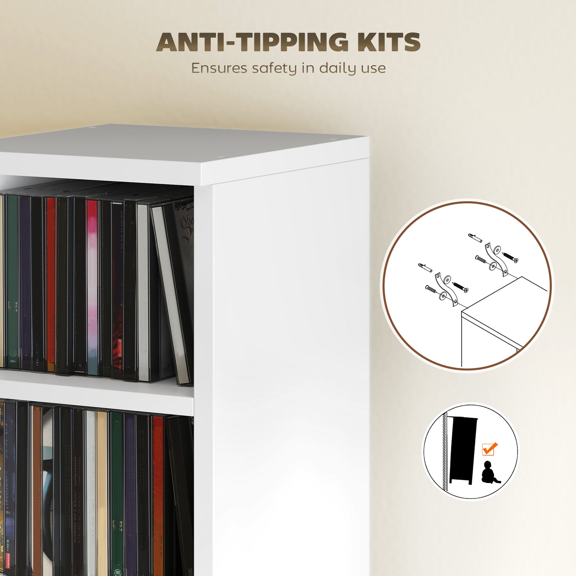 HOMCOM Set of 2 CD Media Display Shelf Unit Tower Rack with Adjustable Shelves, White