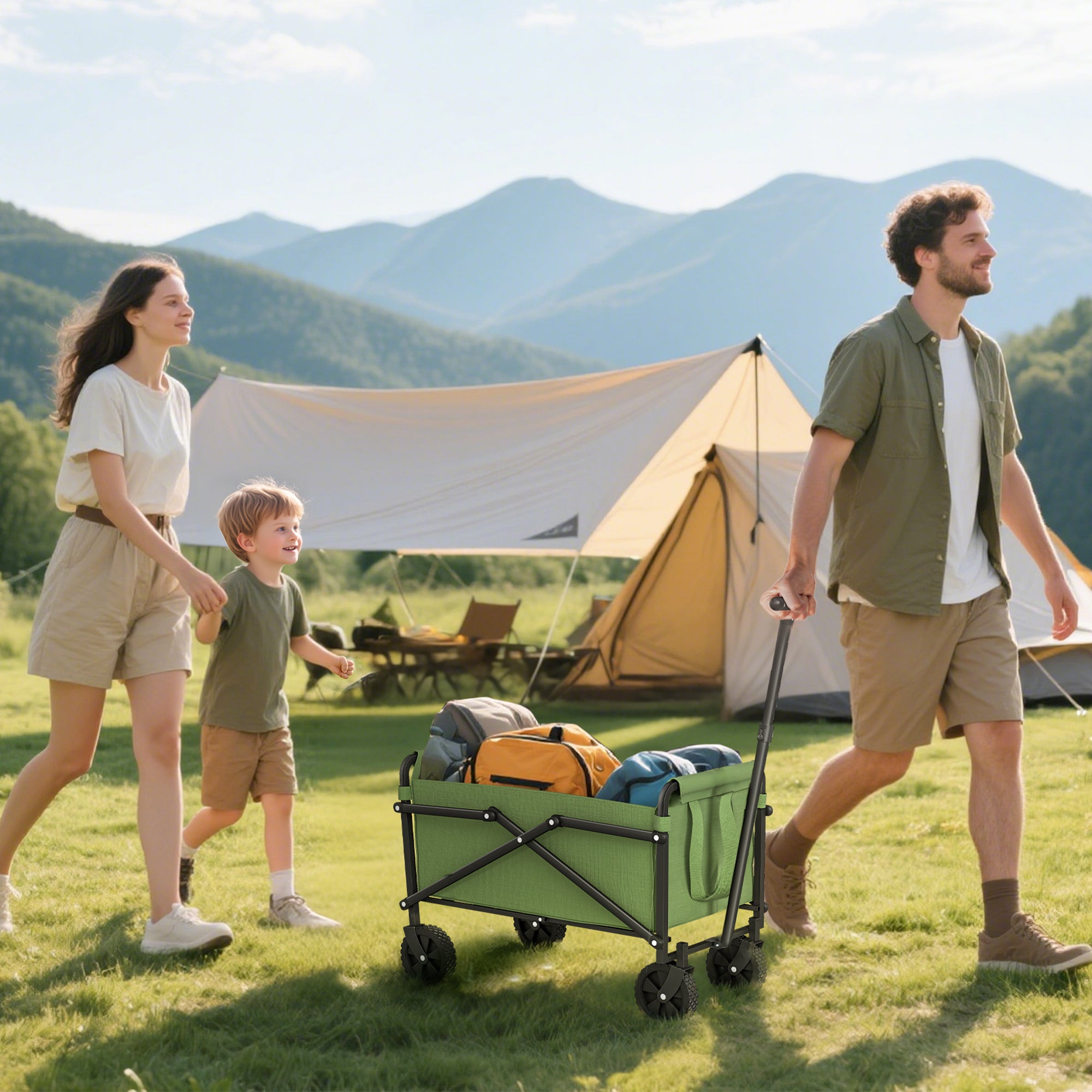 Outsunny 62L Festival Trolley on Wheels, Portable Small Folding Trolle ...