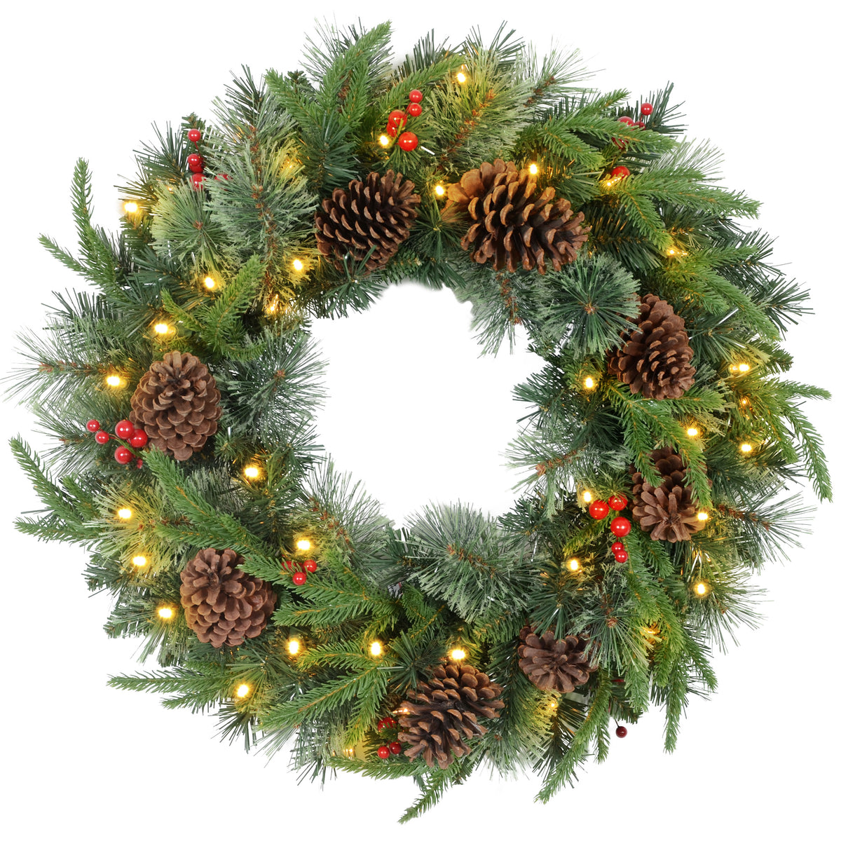 HOMCOM 60" Cone and Berry Christmas Wreath, with LED Lights Default Title