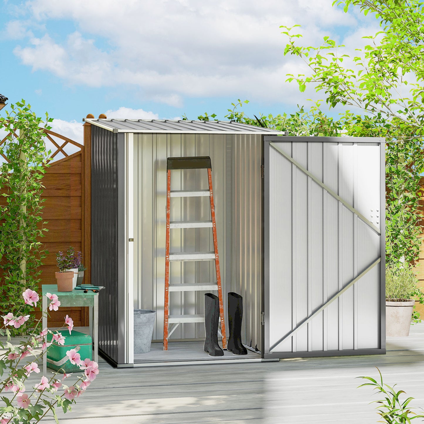 Outsunny 3.3 x 3.4ft Lean To Steel Garden Shed, with Locking Door - Grey