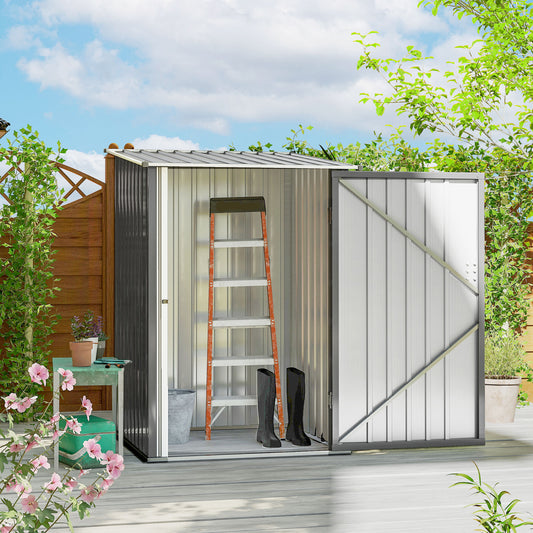 Outsunny 3.3 x 3.4ft Lean To Steel Garden Shed, with Locking Door - Grey