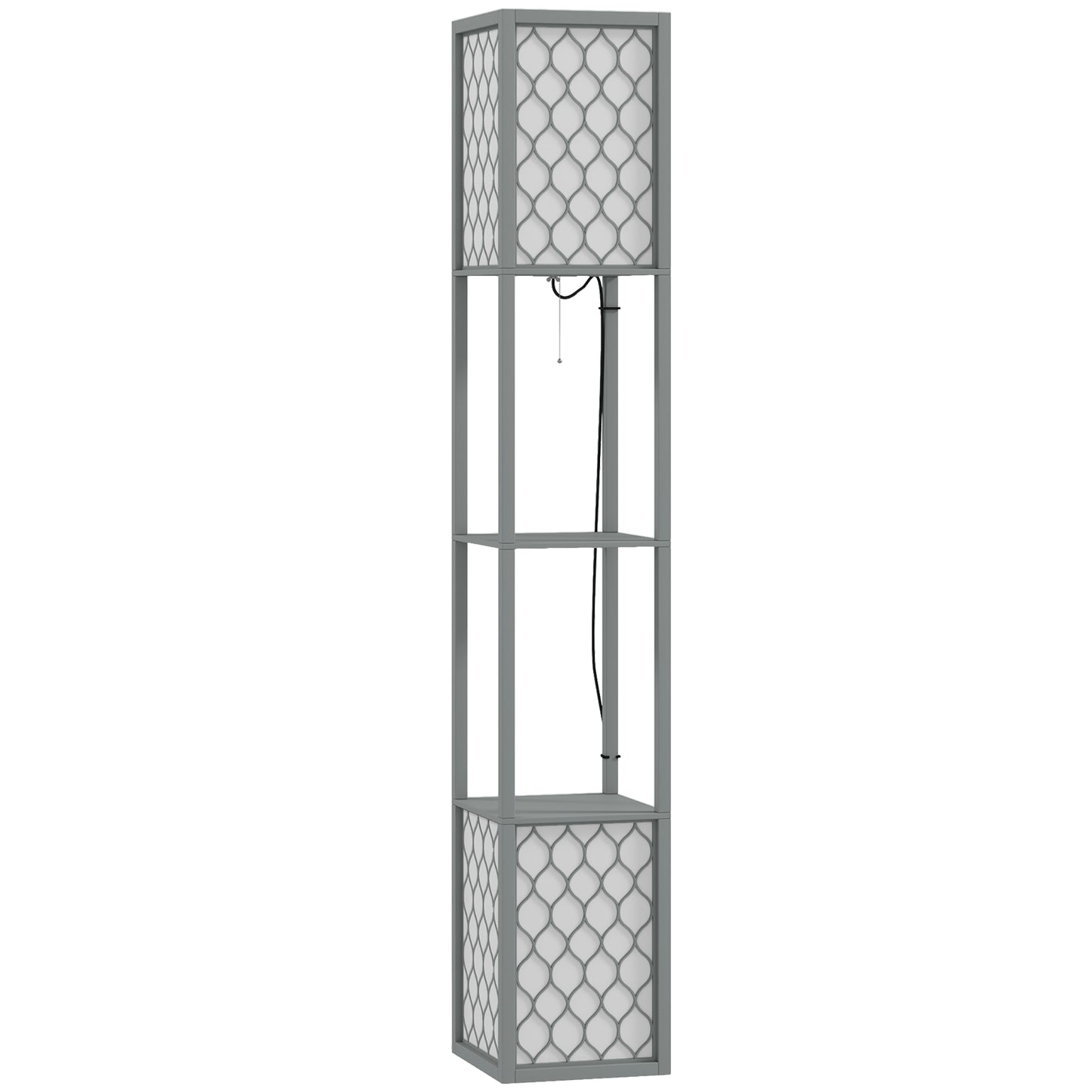 HOMCOM Floor Lamp with Shelves, Dual Light, Modern Tall Standing Lamps, with Pull Chain Switch (Bulb not Included), Light Grey