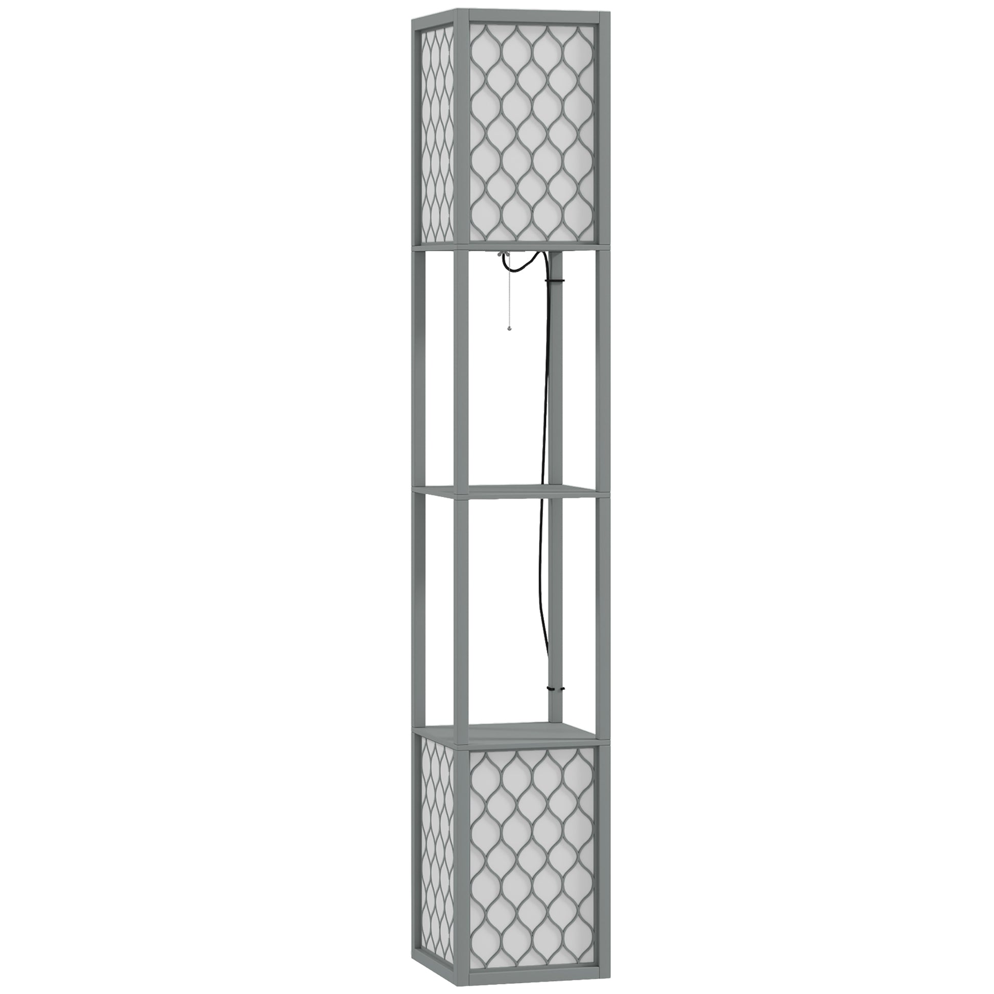 HOMCOM Floor Lamp with Shelves, Dual Light, Modern Tall Standing Lamps, with Pull Chain Switch (Bulb not Included), Light Grey