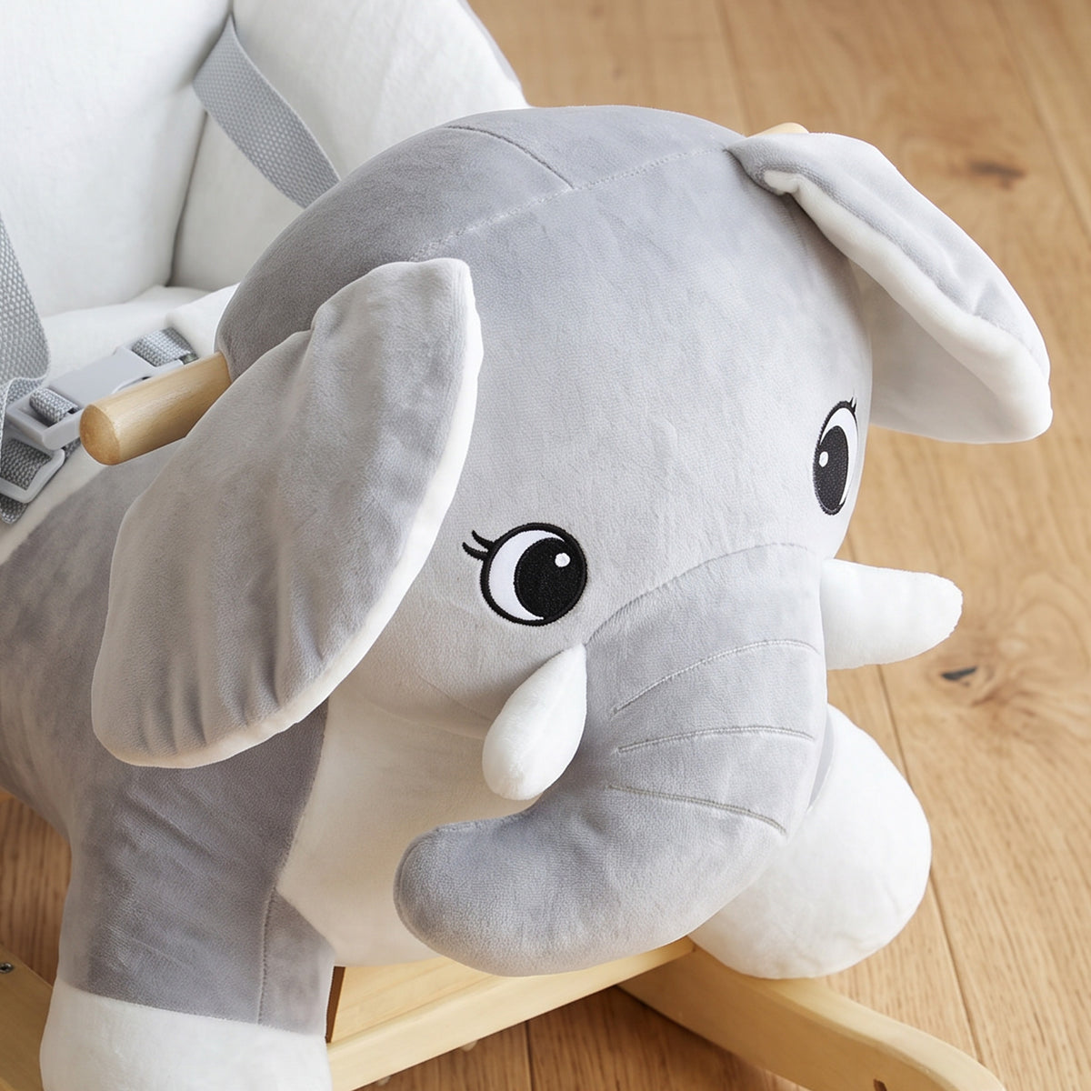 AIYAPLAY Elephant Rocking Horse, Plush Ride on Horse with Animal Sounds, Security Belt, Rocking Stopper for 18-36 Months, Grey