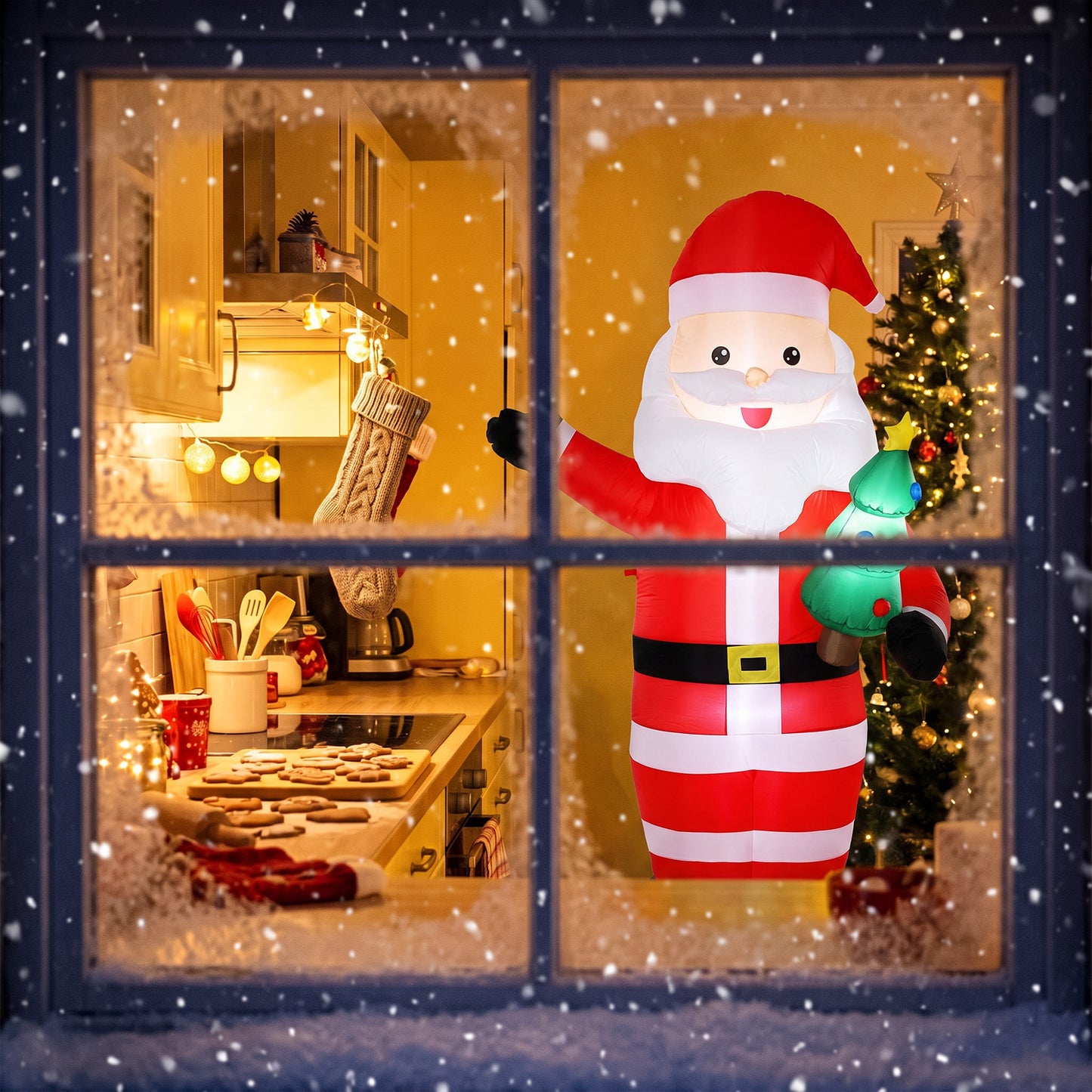 Outsunny Inflatable Christmas Decoration, 8FT Christmas Inflatable Santa with Bright LED Light, Red