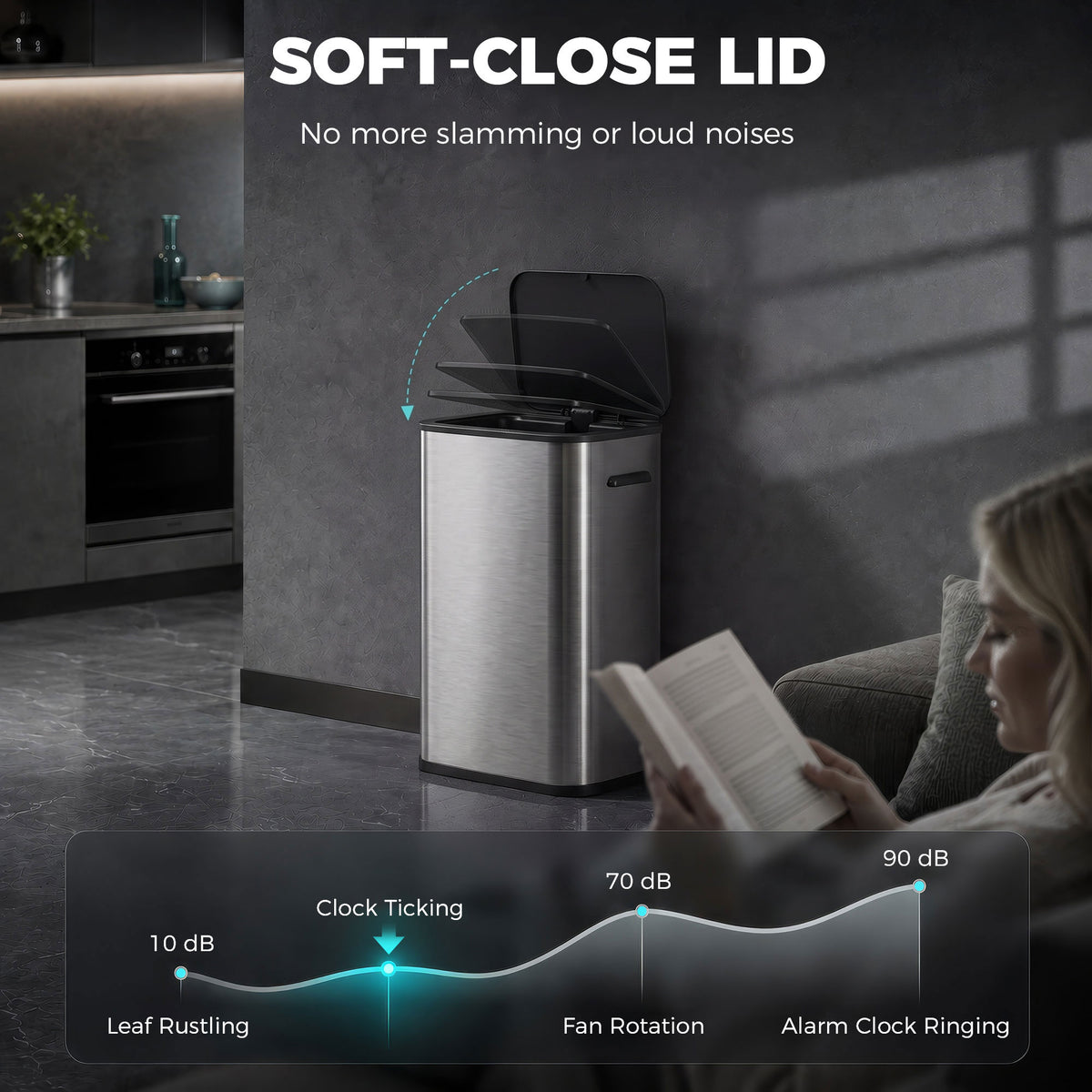 HOMCOM 55L Sensor Bin for Kitchen, Touchless Automatic Waste Rubbish Bin, Stainless Steel, Battery Operated, Silver Tone