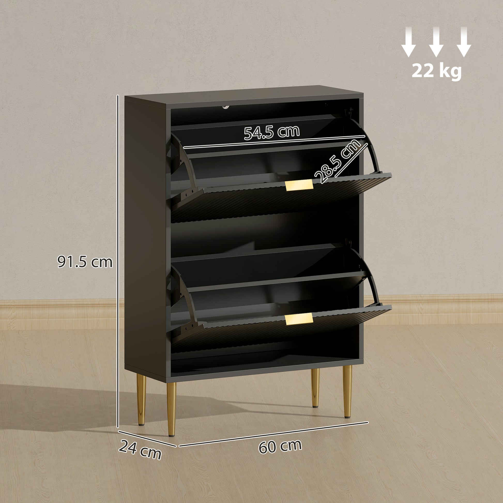 HOMCOM Elegant Two-Drawer Shoe Cabinet - Black