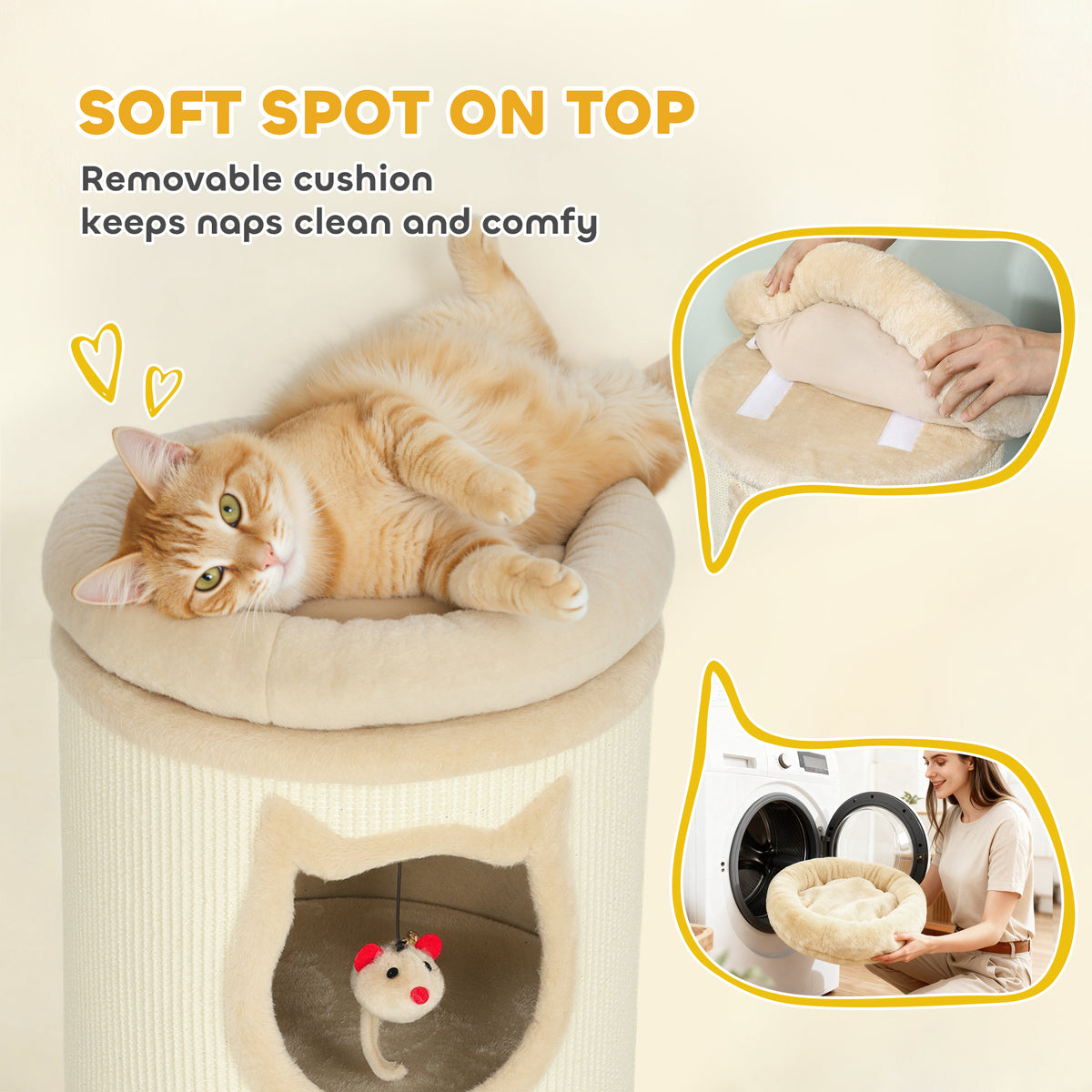 PawHut 3-Tier Cat House for Indoor Kittens, Cat Cave Bed with Scratching Pad, Plush Edge, Removable Plush Bed, 3 Dangling Mice