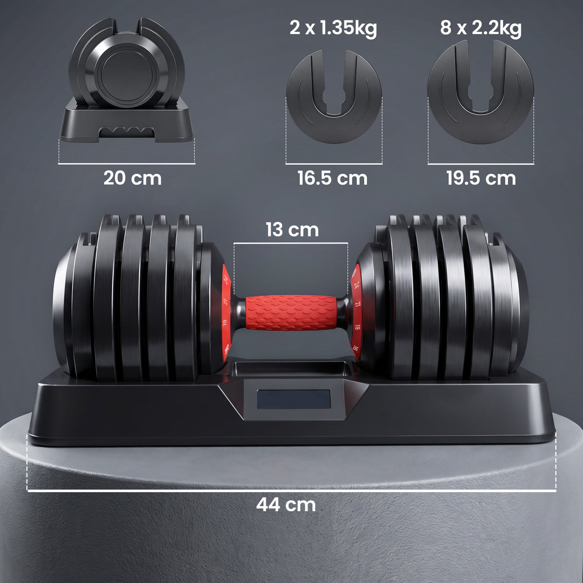 SPORTNOW 24kg Adjustable Dumbbell Set of 2, 10-in-1 Dumbbell Weights with Quick-Dial System, Safety Lock, Non-Slip Grip, Storage Tray, Space-Saving Free Weights for Home Gym Strength Training