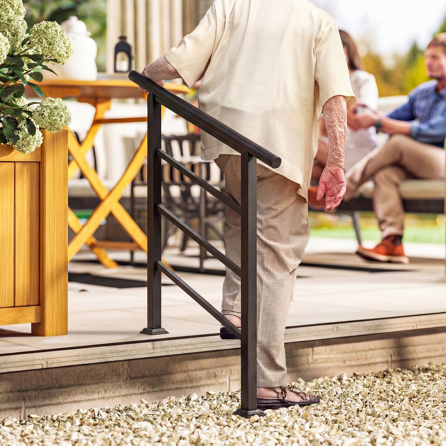 Outsunny Outdoor Handrail for Stairs, 0Â°-45Â° Adjustable Wrought Iron Exterior Handrail, Fit 1 to 3 Steps Stair Railing