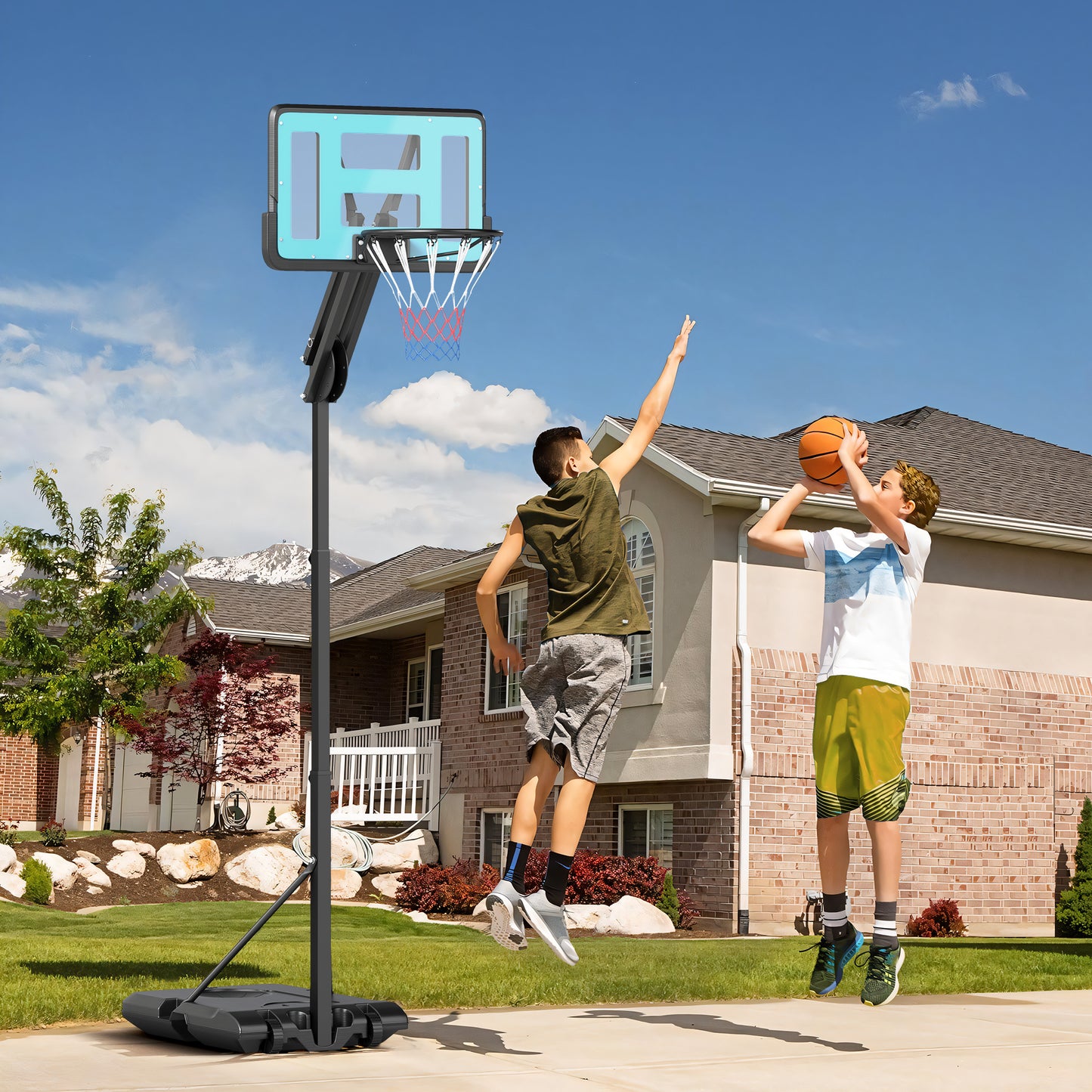 SPORTNOW Fully Adjustable Basketball Hoop Outdoor, 146-236cm Basketball Hoop and Stand with Weighted Base and Shatterproof Backboard, Portable on Wheels for Junior, Adults - LiamsBargains.co.uk