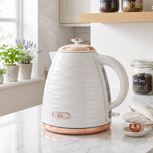 HOMCOM 3kW Rapid Boil Honeycomb Kettle - Cream White