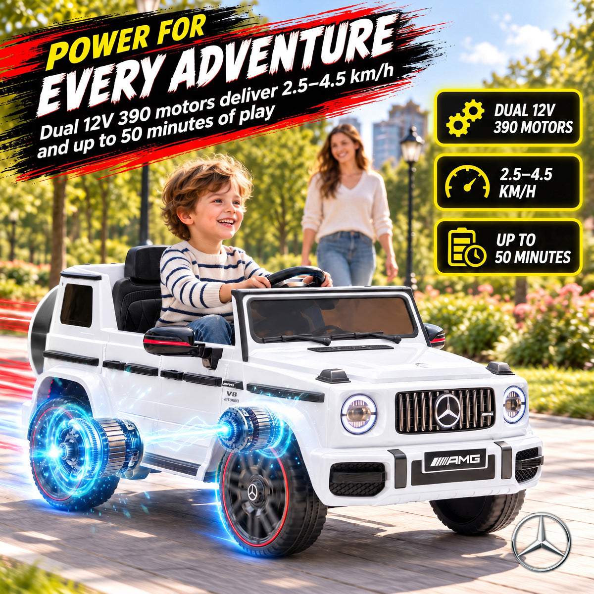 AIYAPLAY Licensed Mercedes-AMG G63 12V Kids Ride on Car with Remote Dual Motors Rear Suspension Slow Start for 3-6 Years, White