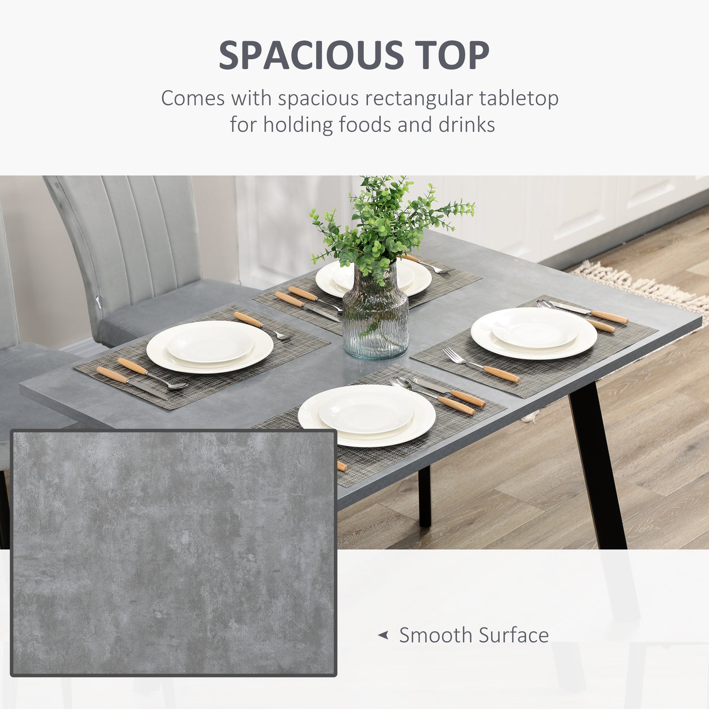 HOMCOM Dining Set, Kitchen Table with 2 Velvet Upholstered Chairs, Dark Grey