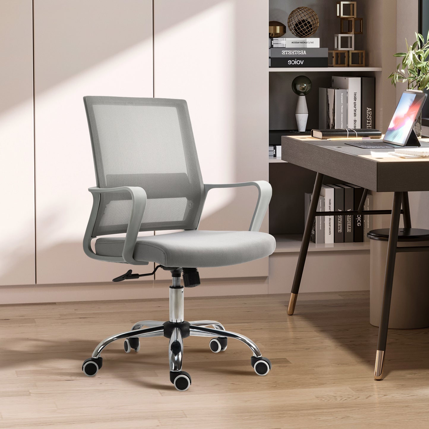 Vinsetto Ergonomic Desk Chair Mesh Office Chair with Adjustable Height Armrest and 360Â° Swivel Castor Wheels Grey