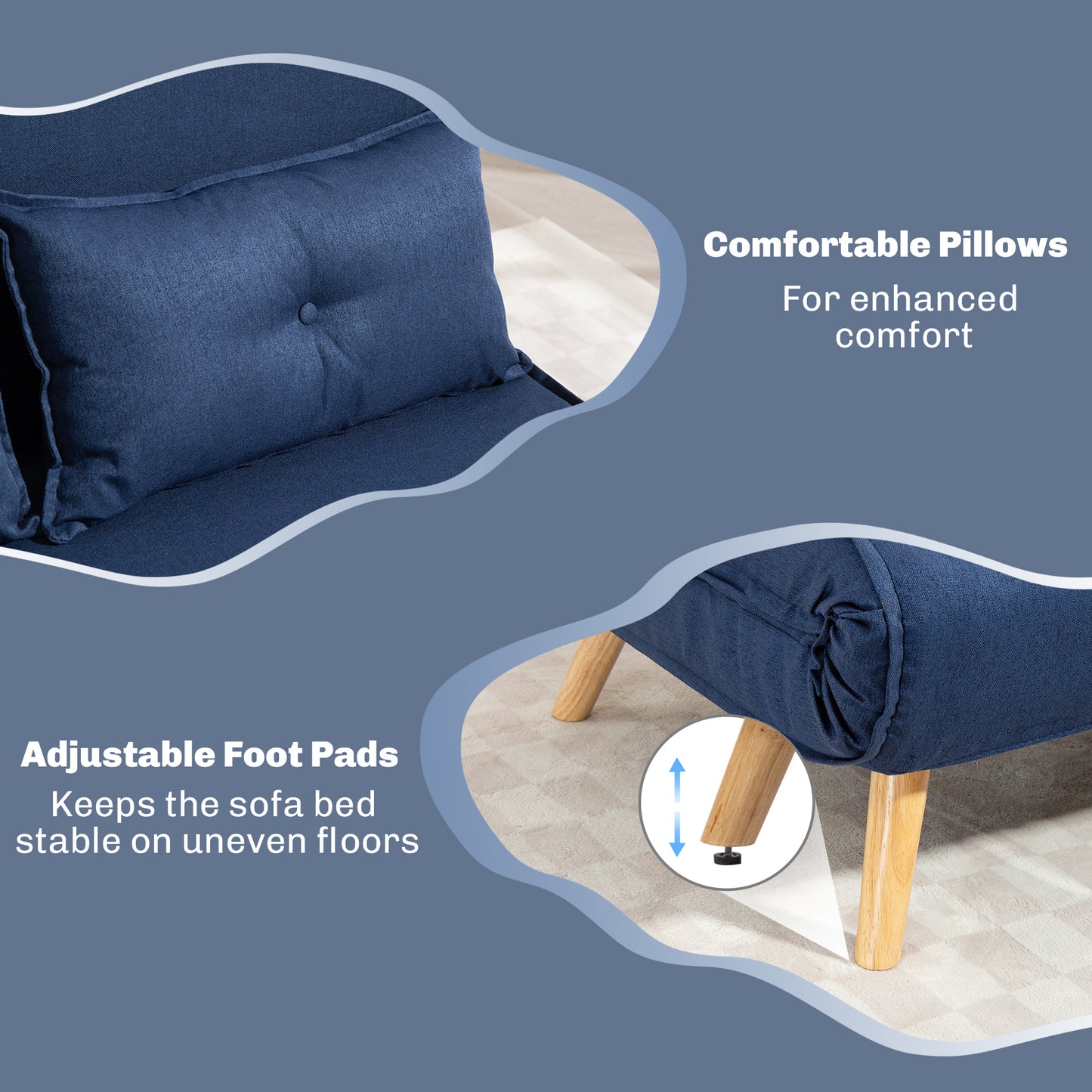 HOMCOM Two-Seater Linen-Look Sofa Bed - Dark Blue