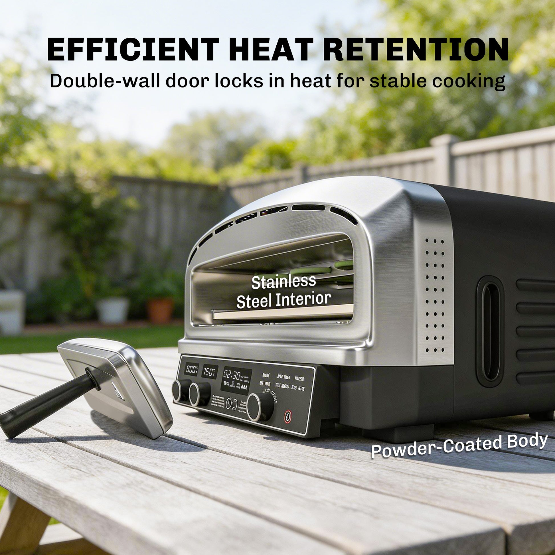 Outsunny Outdoor Pizza Oven Dual Heat Control 6 Presets Electric Pizza Maker with 37 cm Stone and Peel