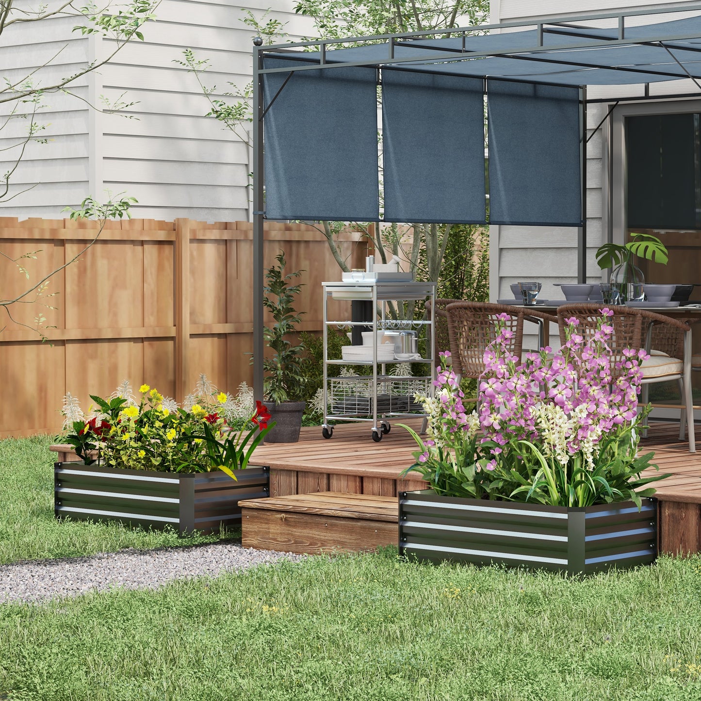 Outsunny Set of Two 100 x 60cm Steel Planter Boxes - Grey