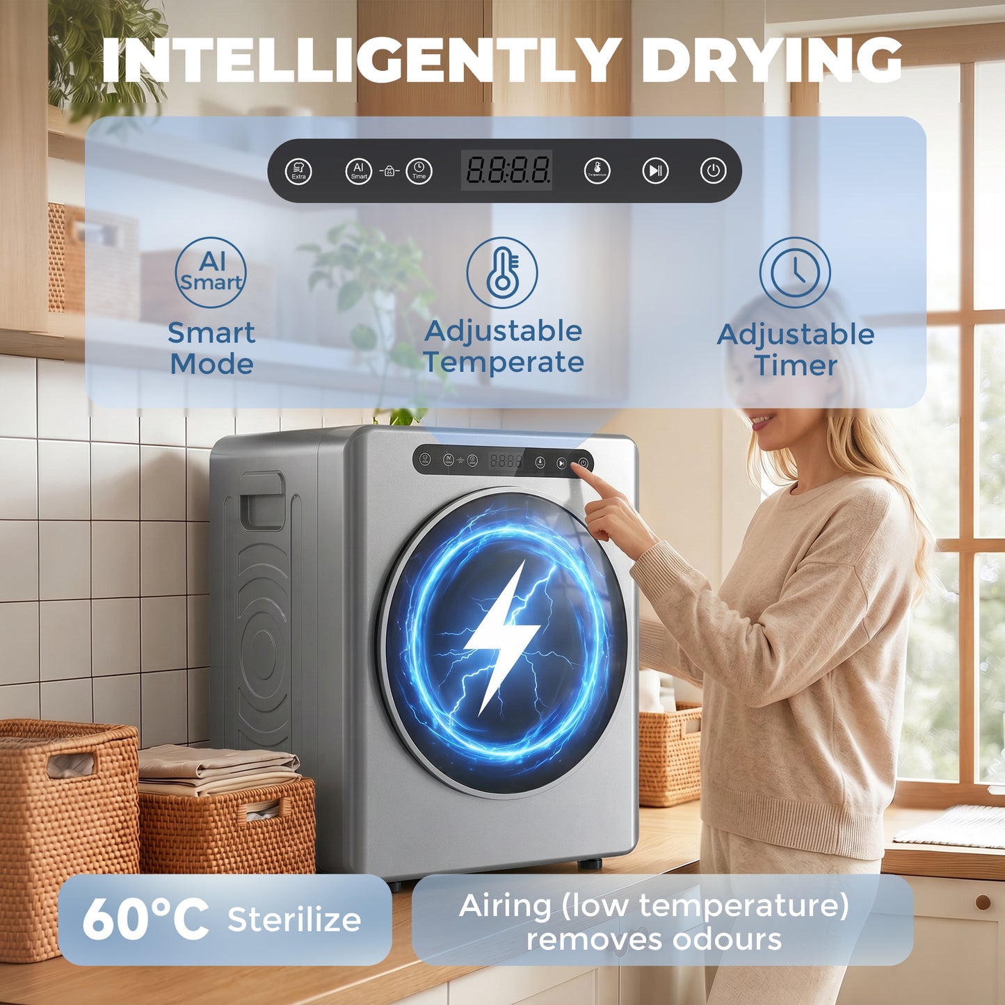 HOMCOM 5kg Compact 40-60â„ƒ  Tumble Dryer - Silver Tone