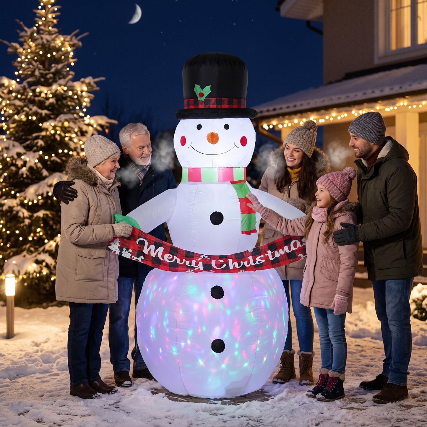 Inflatable Christmas Decoration, Outsunny 6.7FT Christmas Inflatable Snowman with Colourful LED Light