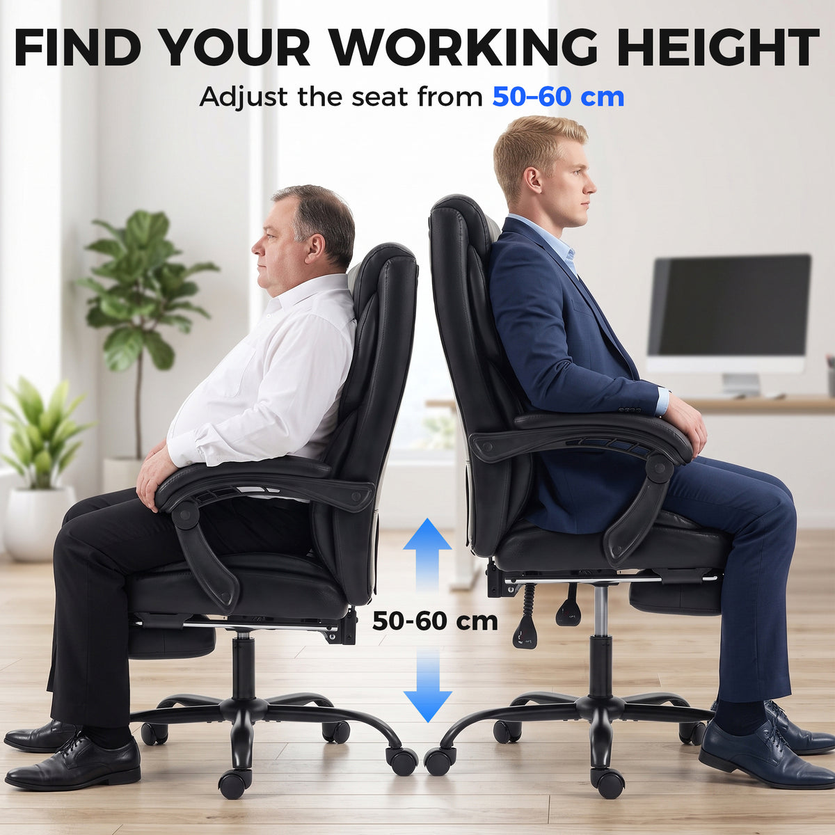 HOMCOM Executive Office Chair, 180kg Big and Tall PU Desk Chair with Linked Armrests, Pocket Spring Cushion, Adjustable Height, Rocking Function, 165Â° Reclining Backrest, Footrest, PU Casters, Black
