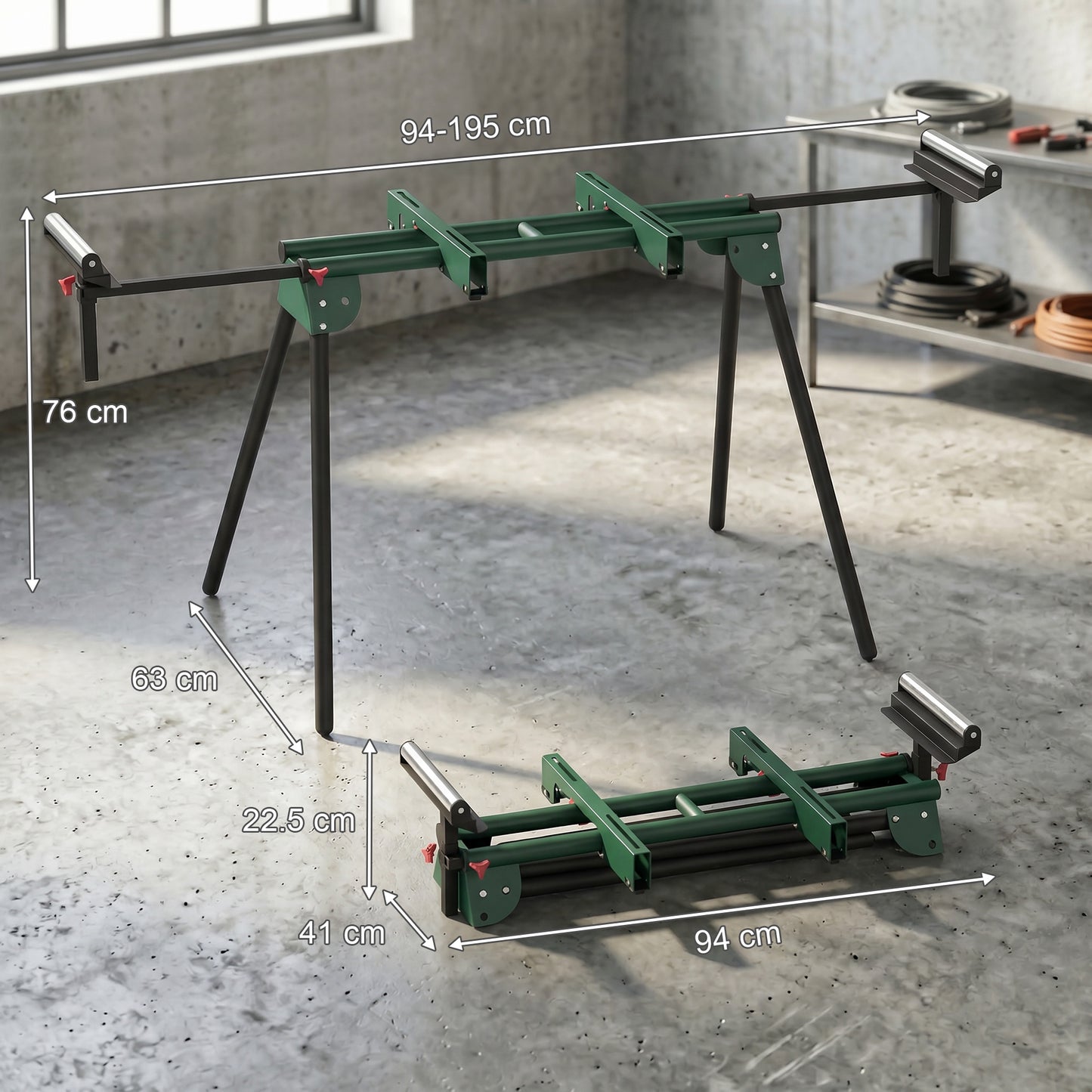 HOMCOM Universal Mitre Saw Stand with Adjustable Rollers and Support Arms, Portable Miter Saw Stand with Folding Legs