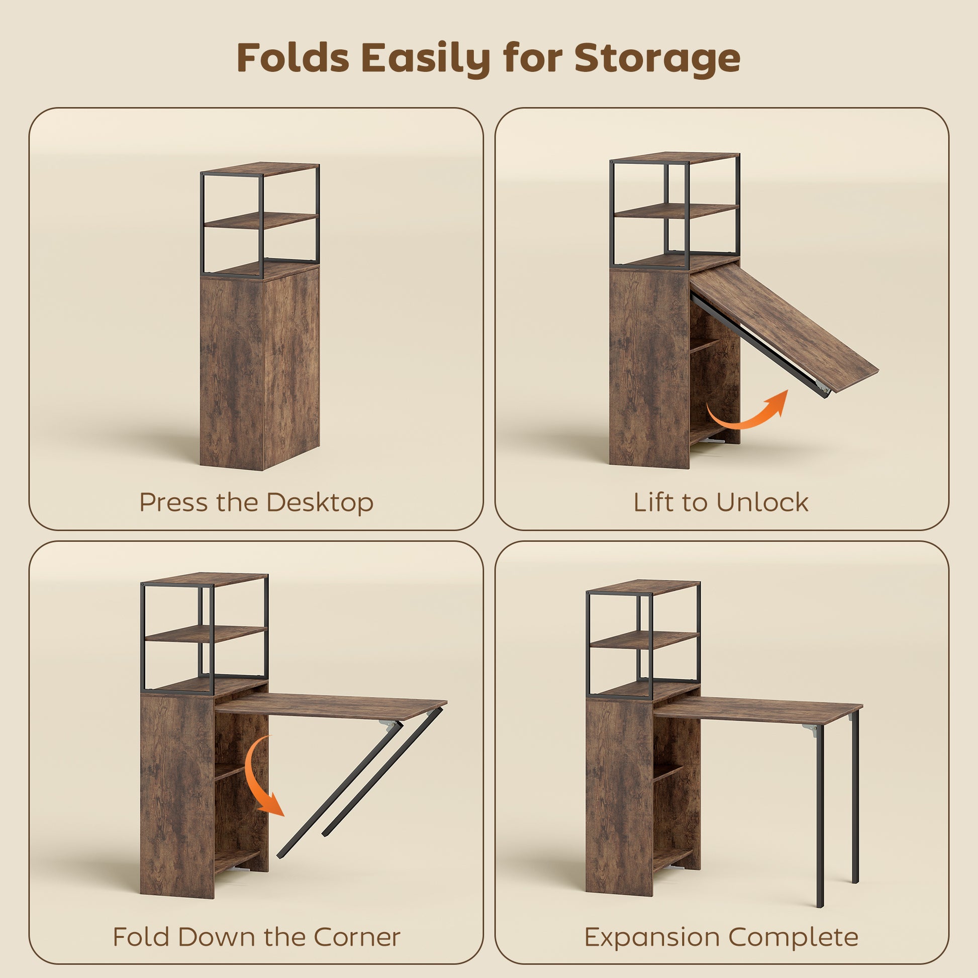 HOMCOM Folding Shelf and Work Table - Brown/Black