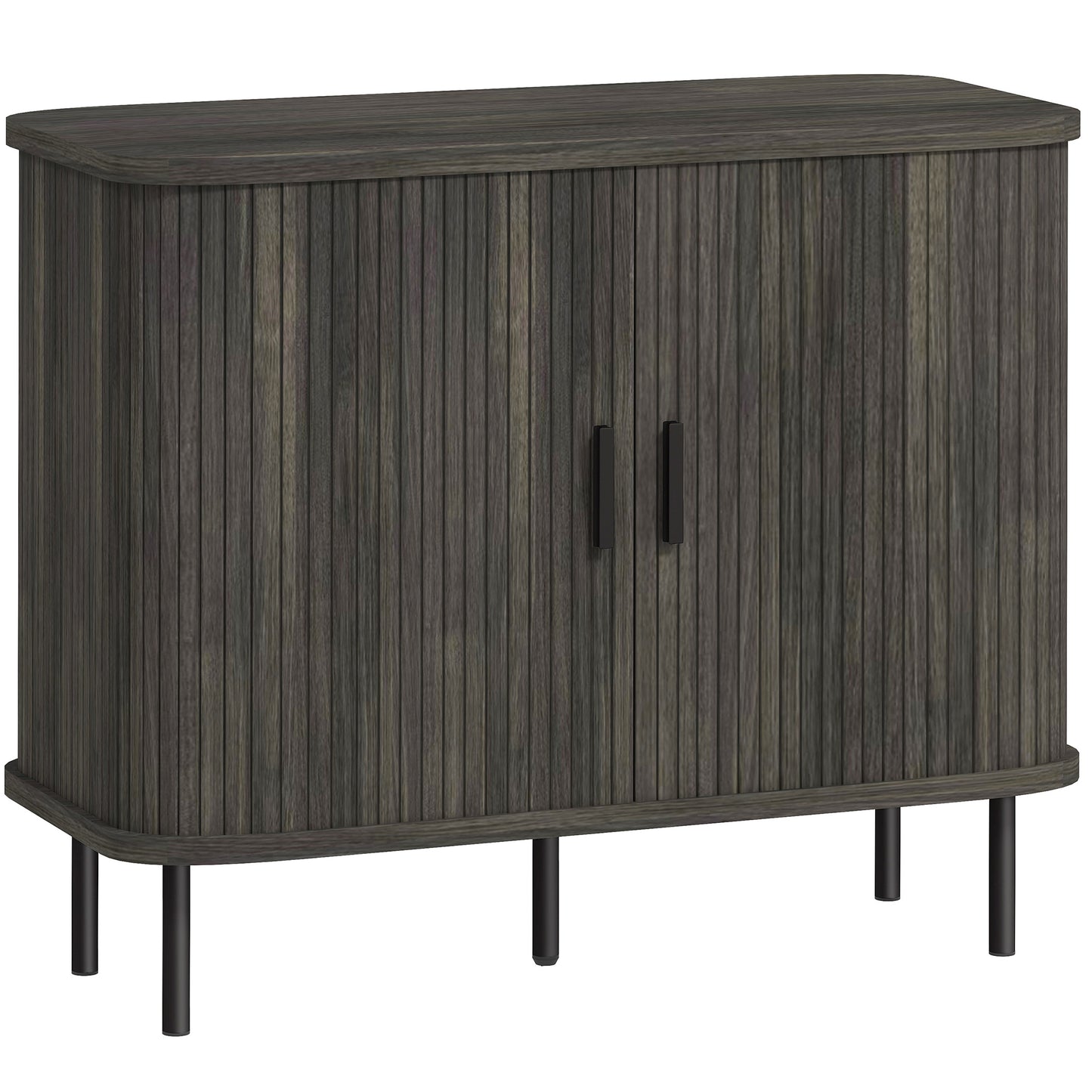 HOMCOM Mid-Century Modern Sideboard Storage Cabinet with Slatted Tambour Sliding Doors, Kitchen Cabinet with Steel Legs, Grey Default Title