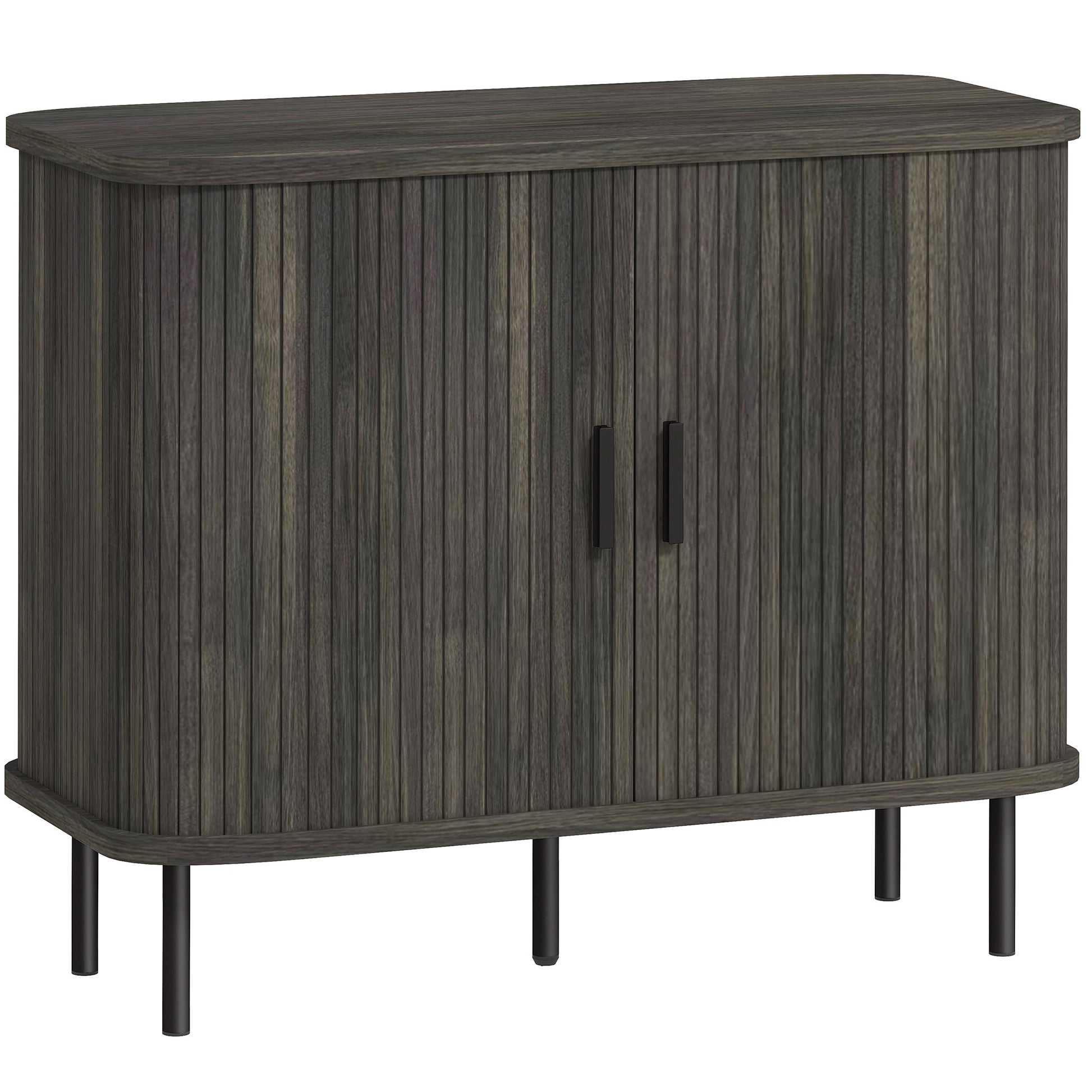 HOMCOM Mid-Century Modern Sideboard Storage Cabinet with Slatted Tambour Sliding Doors, Kitchen Cabinet with Steel Legs, Grey Default Title