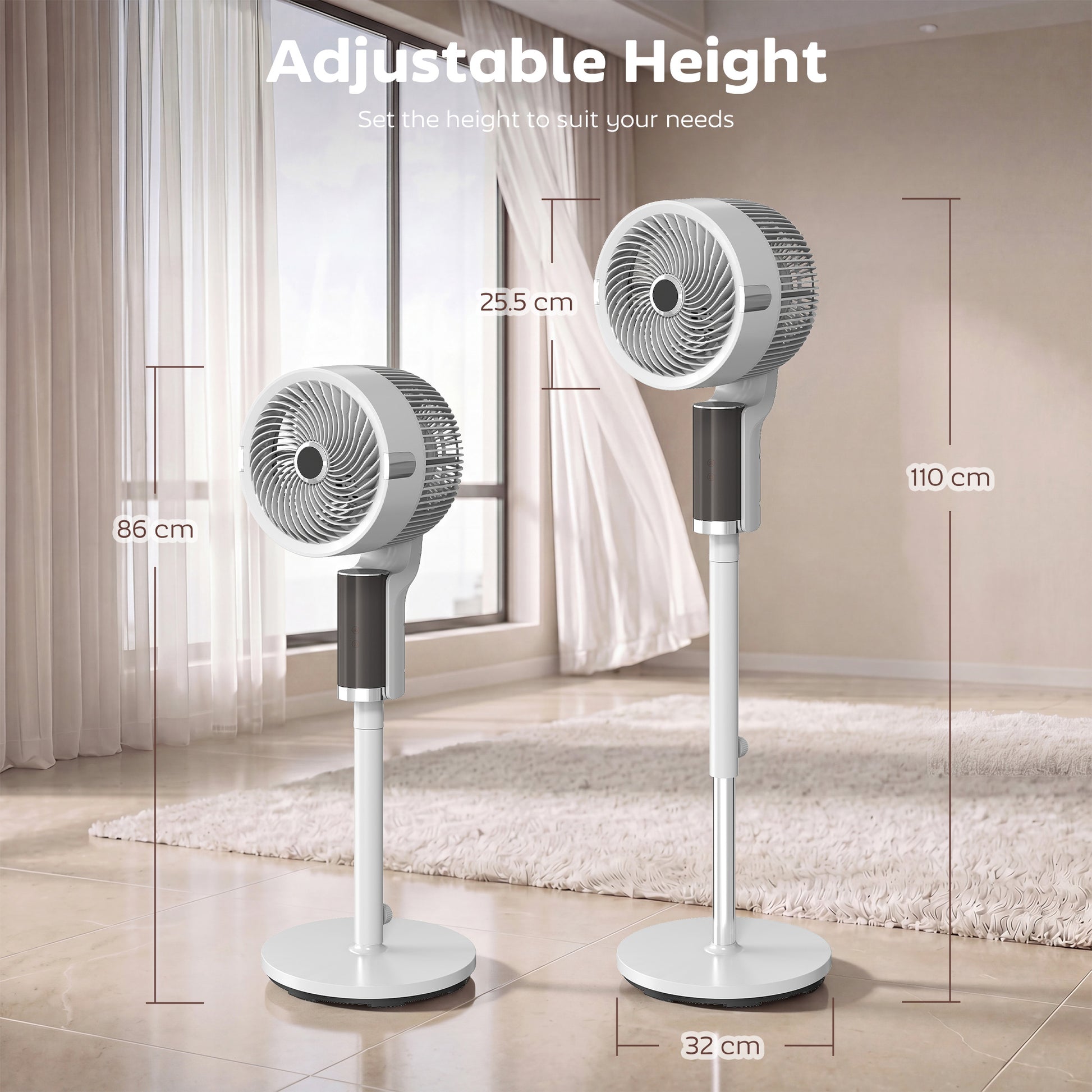HOMCOM 20 dB Silent Standing Fan for Bedroom, 44" Pedestal Fan with 90Â° Oscillating, 8 Speeds and LED Light, White
