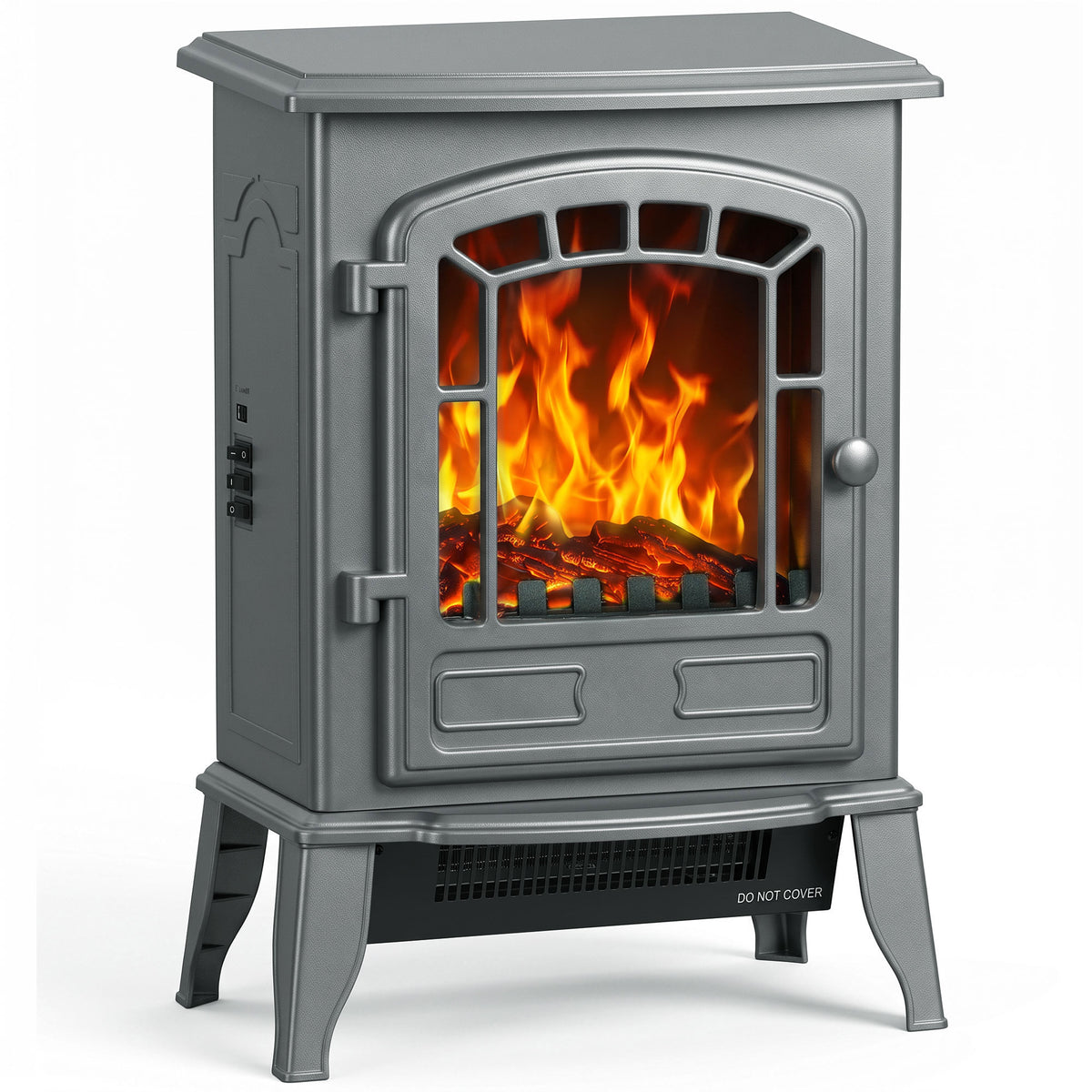 HOMCOM Electric Fireplace Stove, 1000W/2000W, Freestanding Electric Fire with LED Flame Effect, Adjustable Thermostat, Grey Default Title