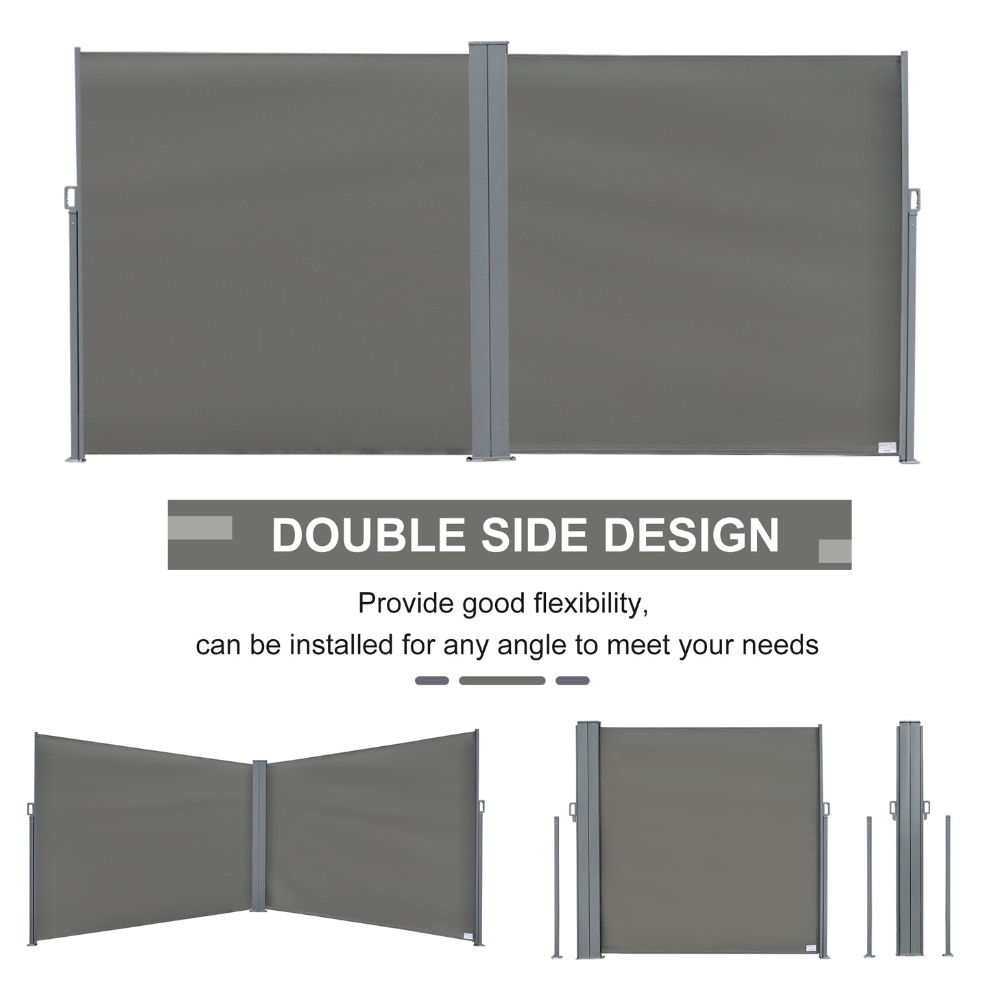 Outsunny 6 x 2m Retractable Sun Side Awning Screen Fence Patio Garden Wall Balcony Screening Panel Outdoor Blind Privacy Divider â€“ Grey