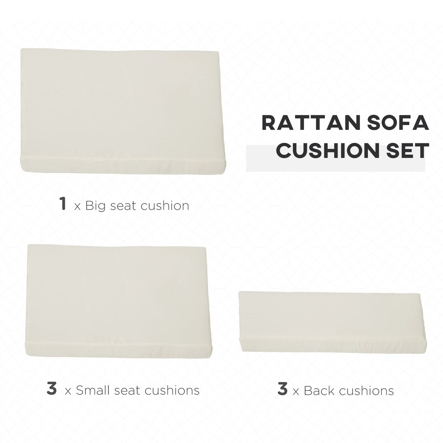 Outsunny Outdoor Cushion Pad Set for Rattan Furniture, 7 Piece Garden Furniture Cushions ONLY, Cream