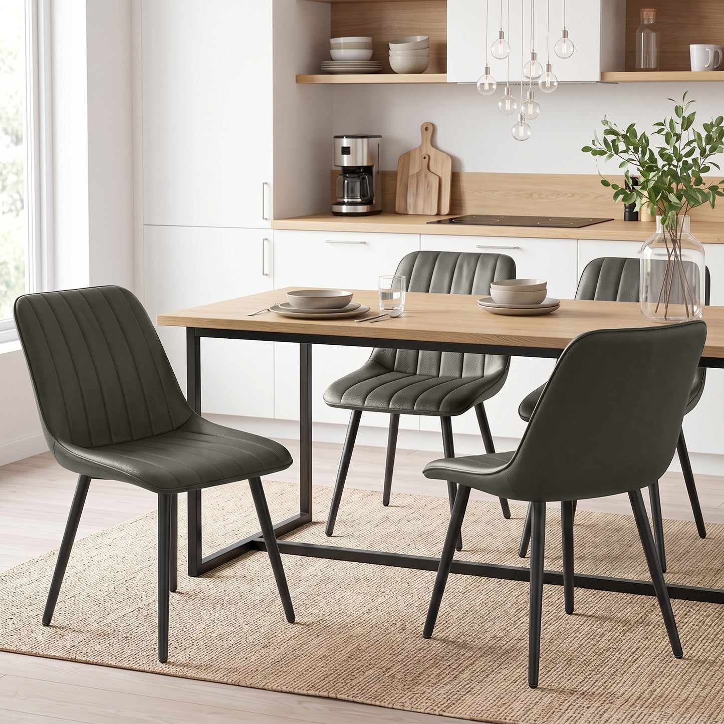 HOMCOM Faux Leather Upholstered Kitchen Chairs, Modern Dining Chairs Set of 2 with Metal Legs for Dining Room, Grey