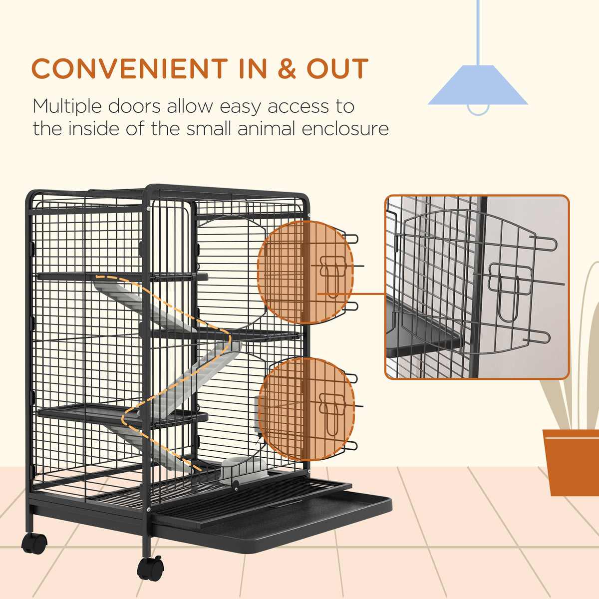 PawHut 4 Levels Removable Small Animal Cage, 95cm - Black