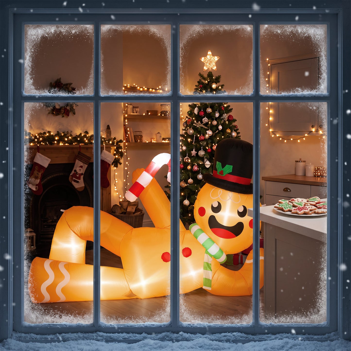 Outsunny 9.8ft Giant Christmas Inflatable Gingerbread Man Side-Lying, Outdoor Blow Up Christmas Decoration with LEDs, Bag