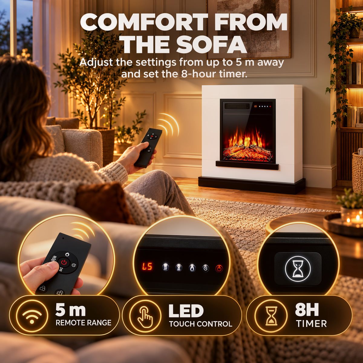 HOMCOM Freestanding Electric Fireplace Suite, Electric Fire and Surround, Adjustable Flame Effect, Remote, Timer, 900W/1800W