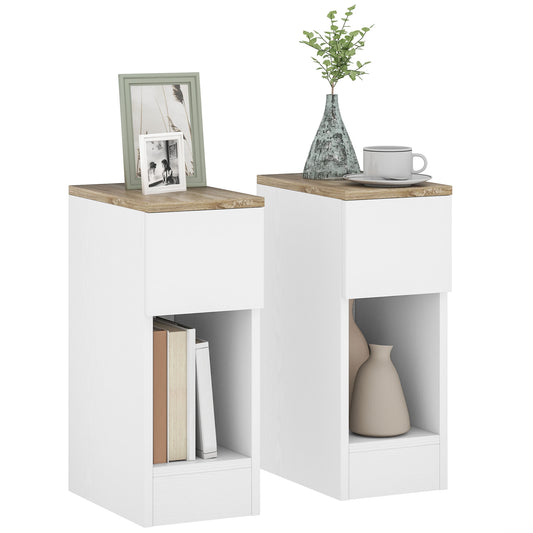 HOMCOM Set of Two Modern Storage Bedside Tables - Cream White