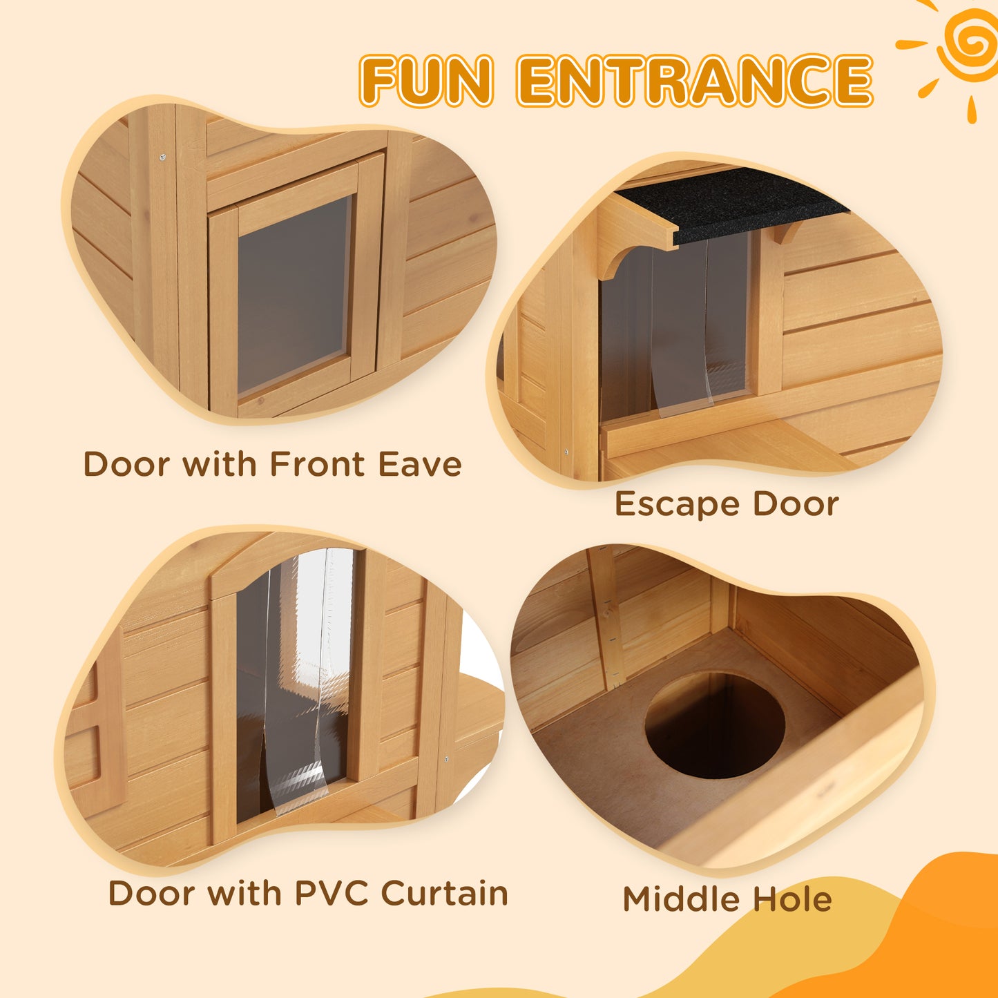 PawHutÂ 2-story Cat House Outdoor, WeatherproofÂ Wooden Cat Enclosure for Feral Cats with Escape Door, Openable Roof, Jumping Platforms, Natural Wood Finish