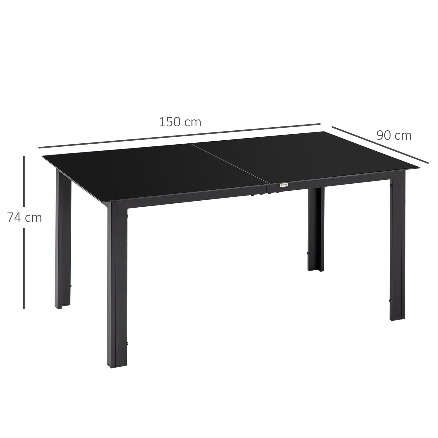 Outsunny Outdoor Dining Table for 6, Aluminium Rectangular Garden Table with Tempered Glass Tabletop for Yard, Patio, Black
